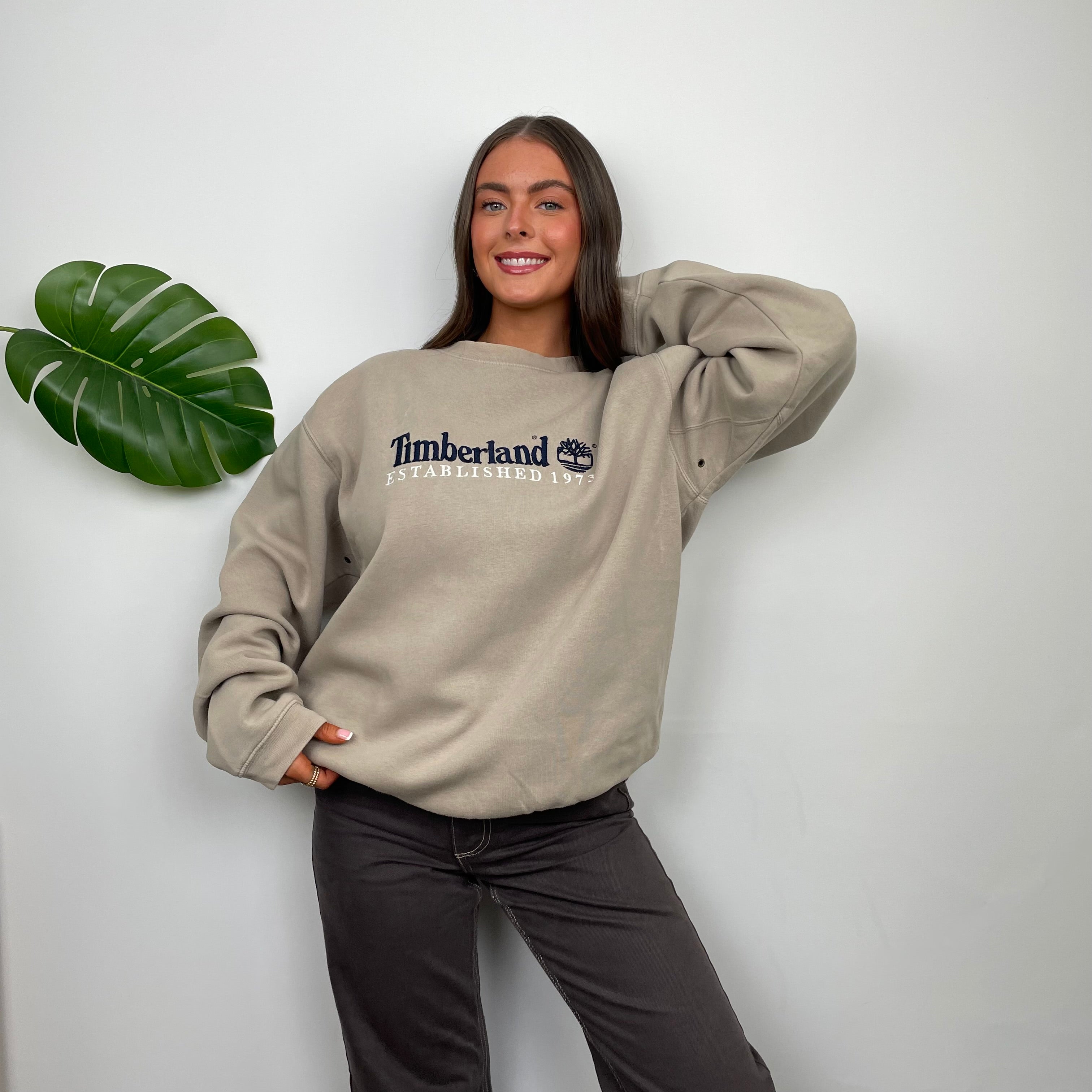 Timberland Beige Embroidered Spell Out Sweatshirt (L)