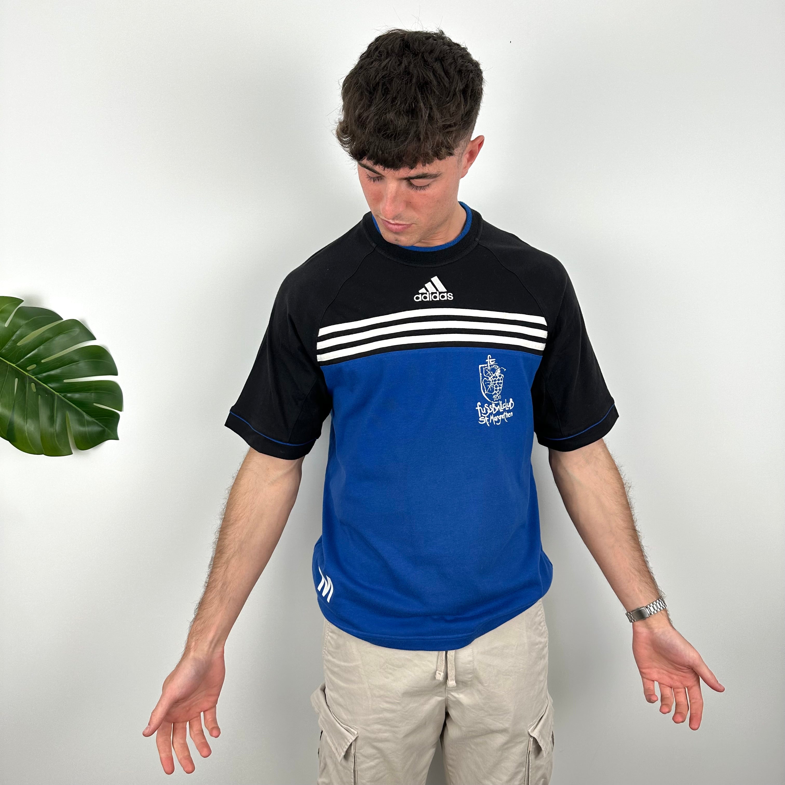 Adidas RARE Black & Blue Embroidered Spell Out T Shirt (L)