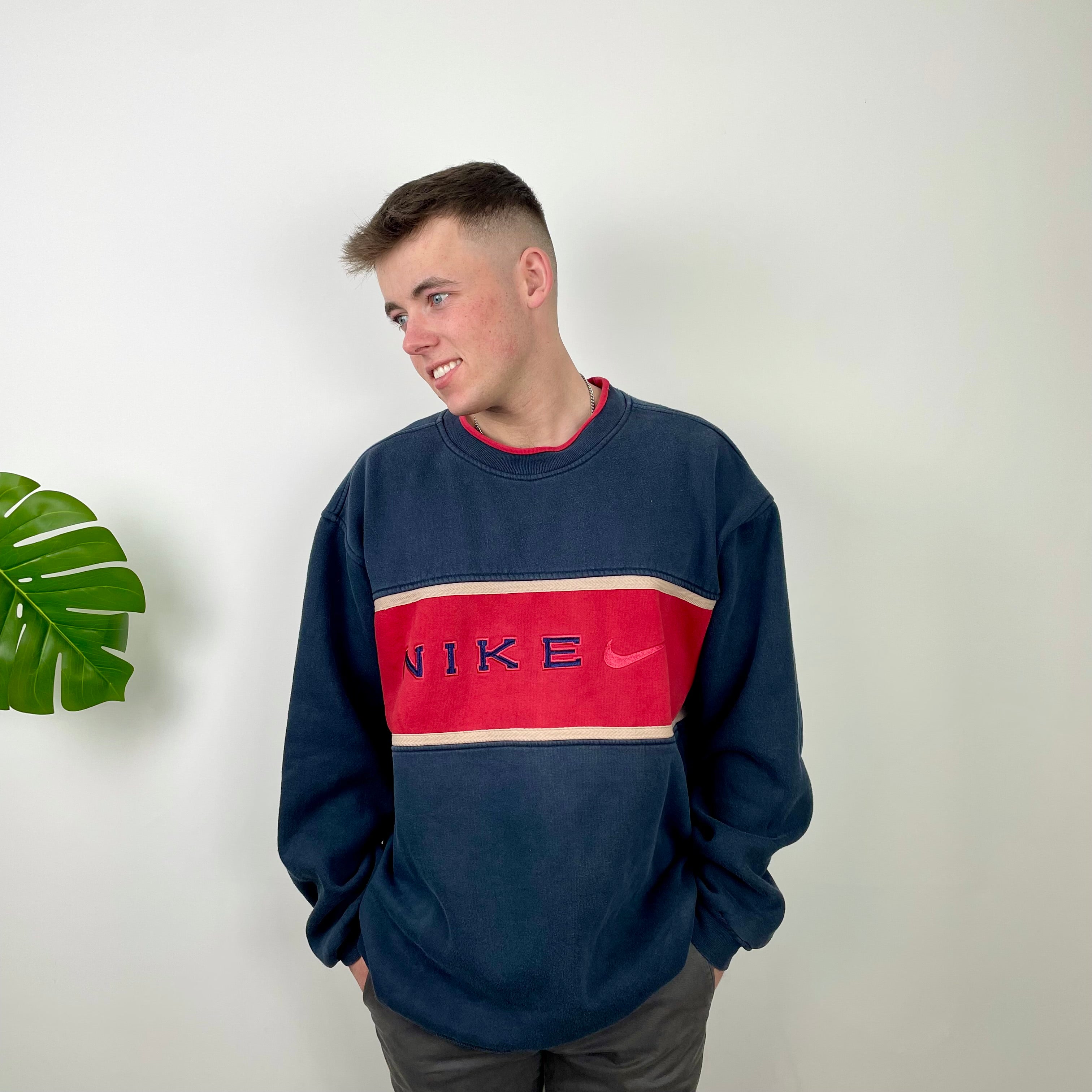 Nike Navy Embroidered Swoosh Sweatshirt (XL)
