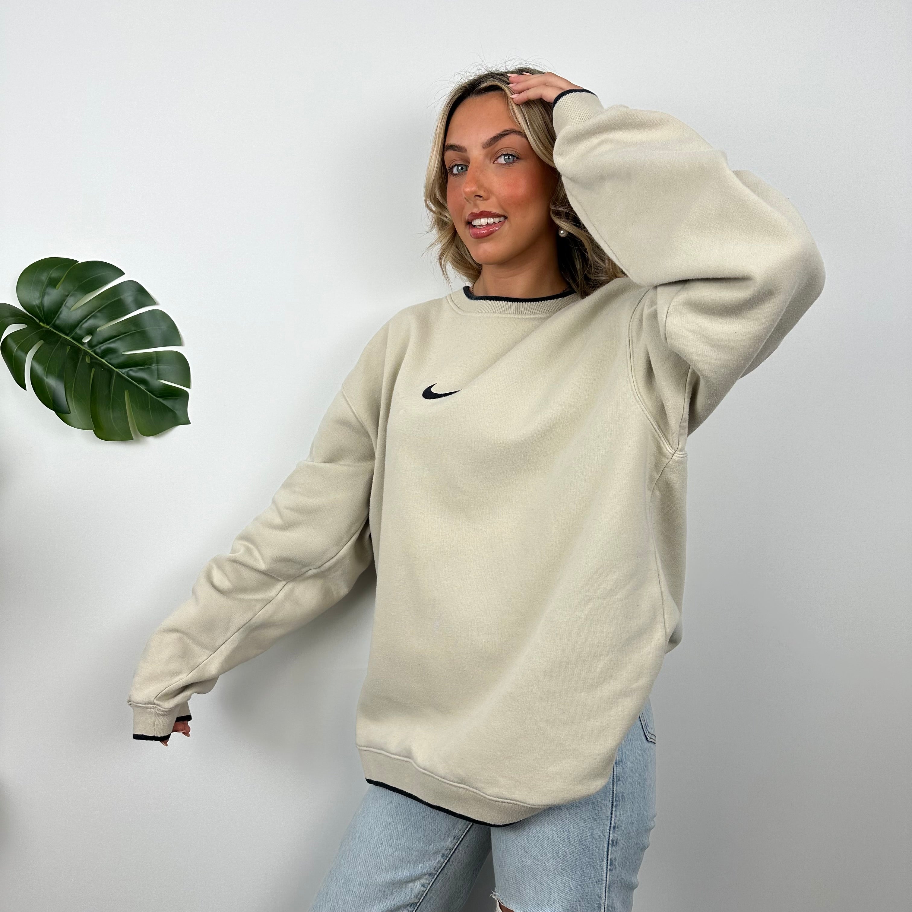 Nike Cream Embroidered Swoosh Sweatshirt (XL)