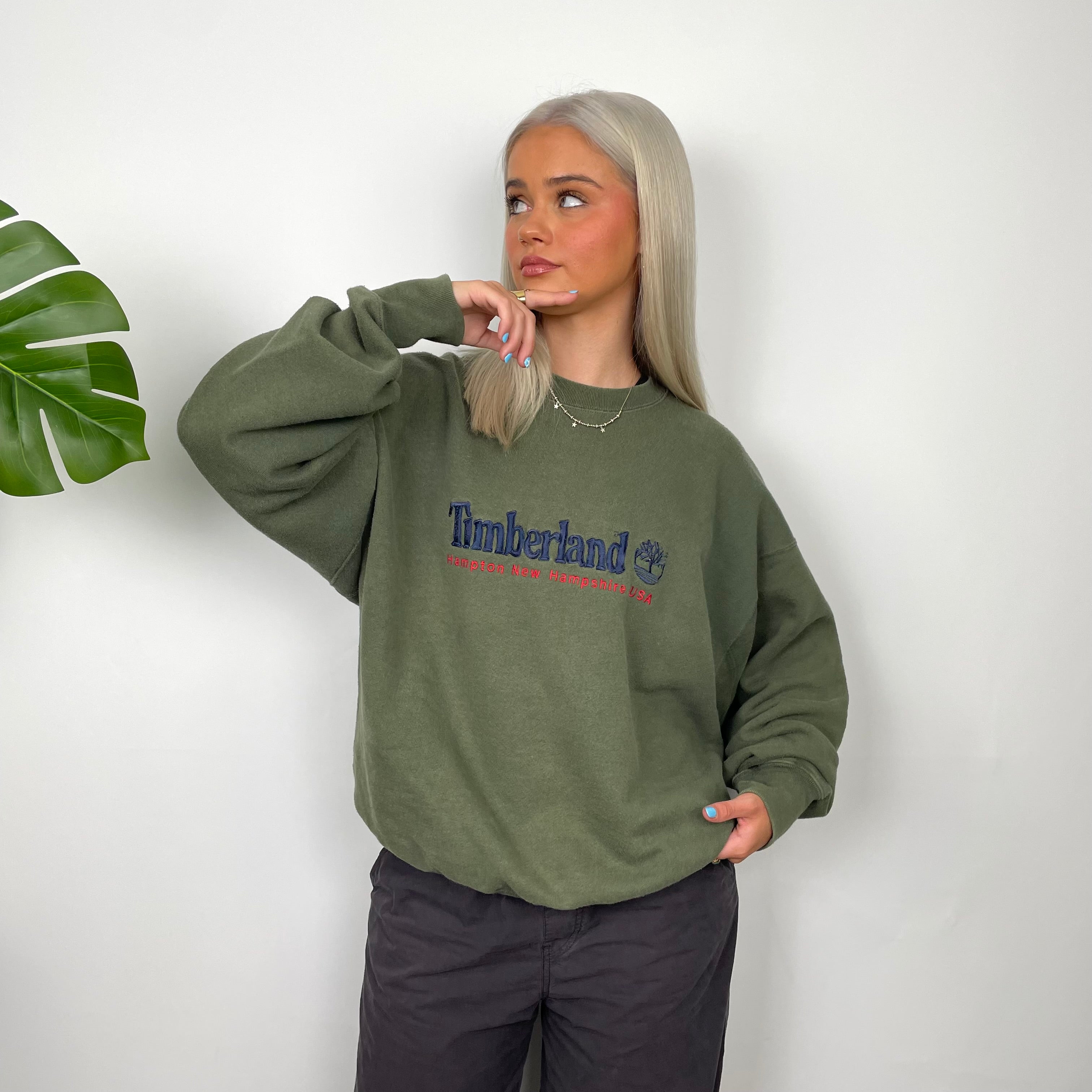 Timberland Green Embroidered Spell Out Sweatshirt (XL)