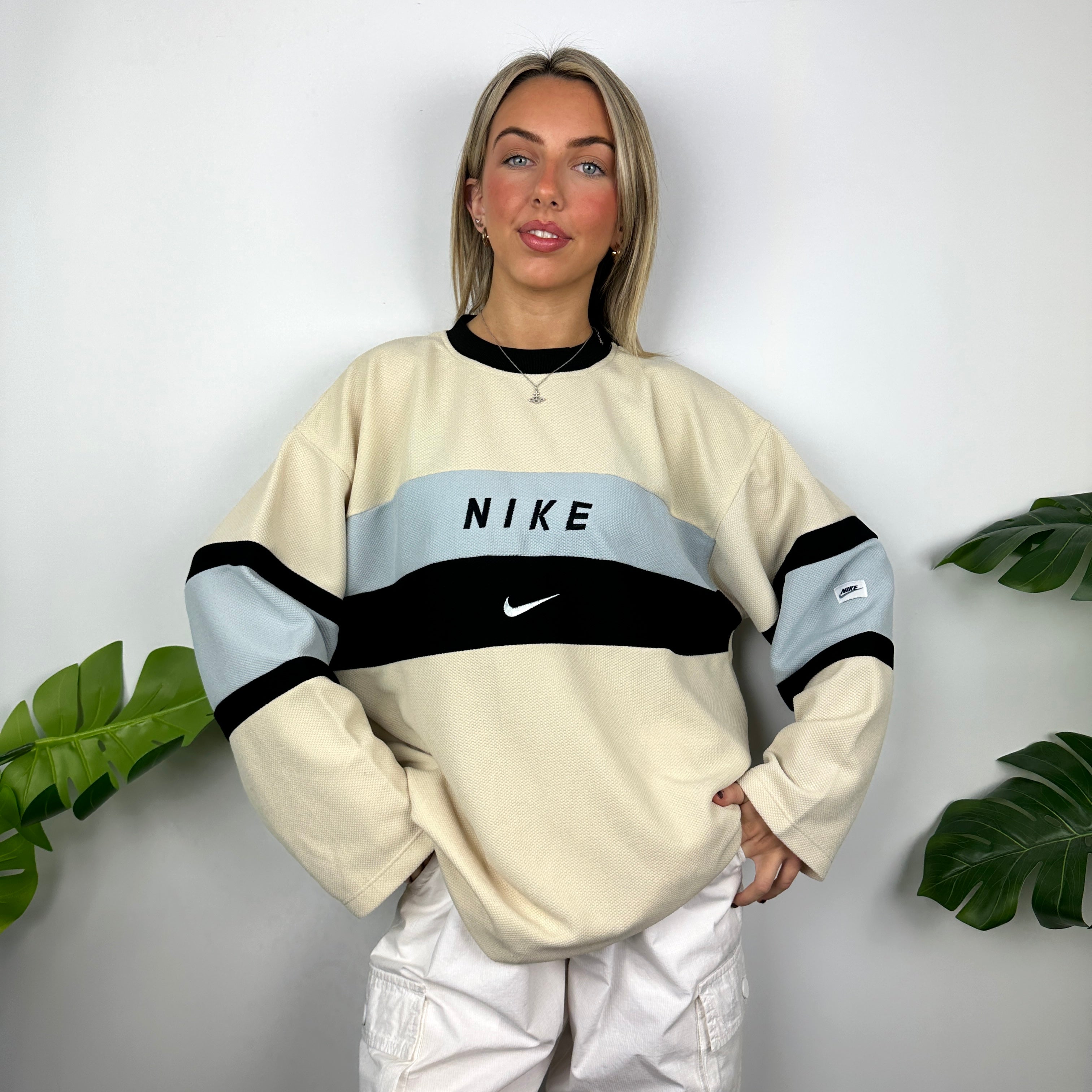 Nike Cream Embroidered Spell Out Sweatshirt (XXL)