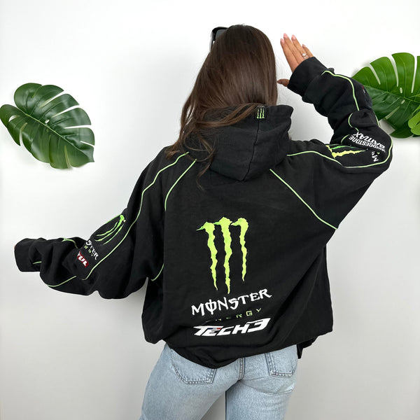 Monster Energy Racing Team Black Embroidered Spell Out Zip Up Hoodie Jacket (XL)