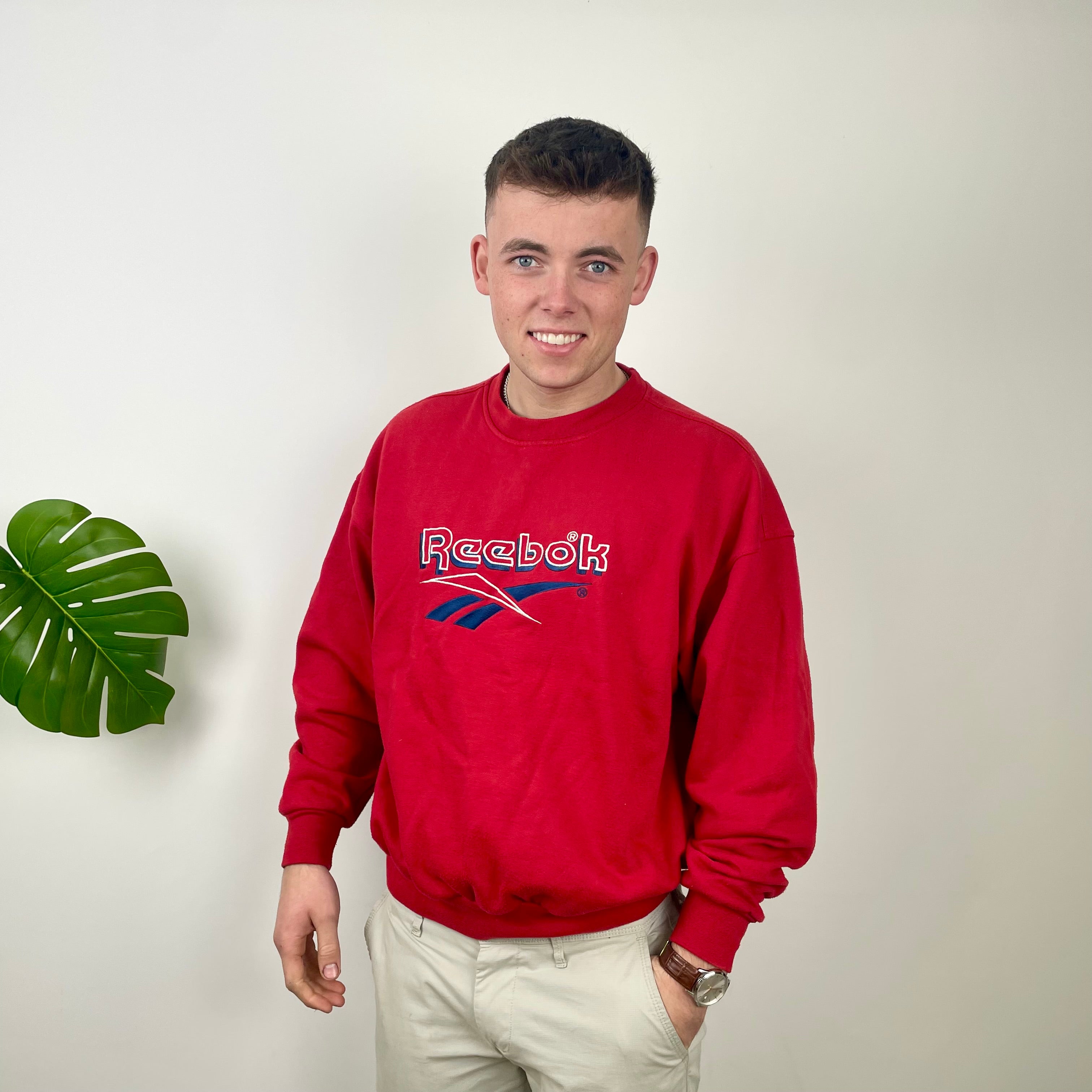 Reebok Red Embroidered Spell Out Sweatshirt (M)