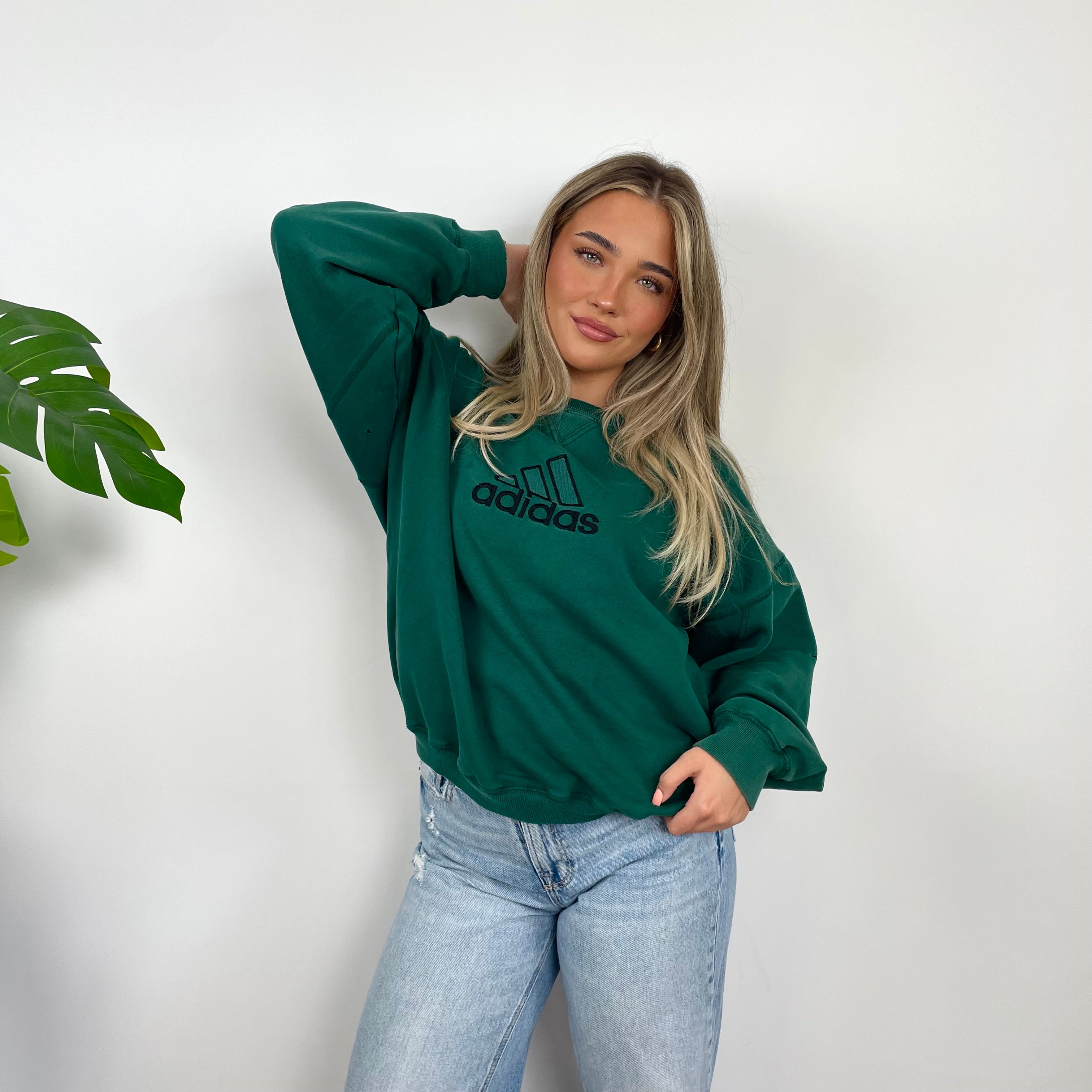 Adidas RARE Green Embroidered Spell Out Sweatshirt (S)