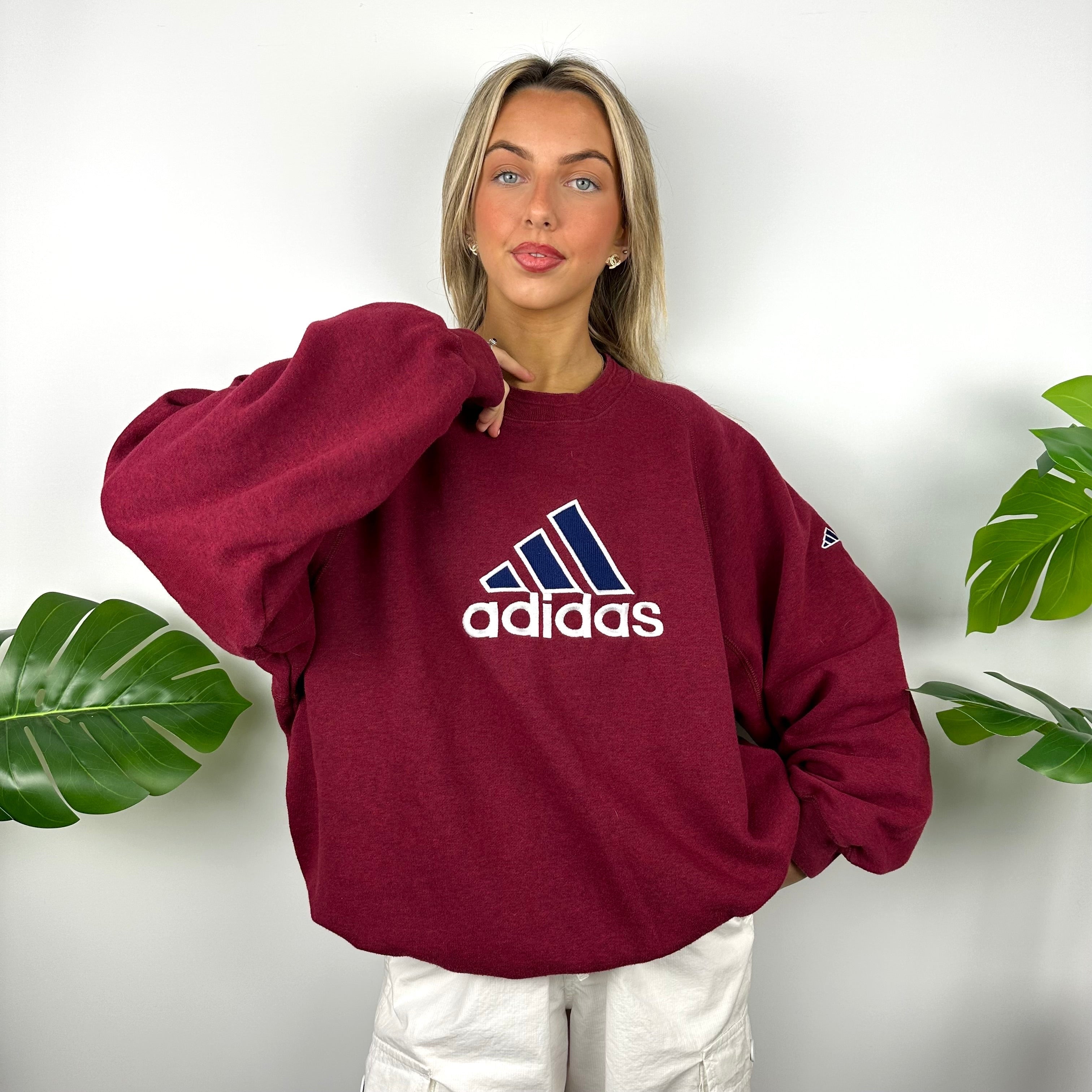 Adidas Maroon Embroidered Spell Out Sweatshirt (L)