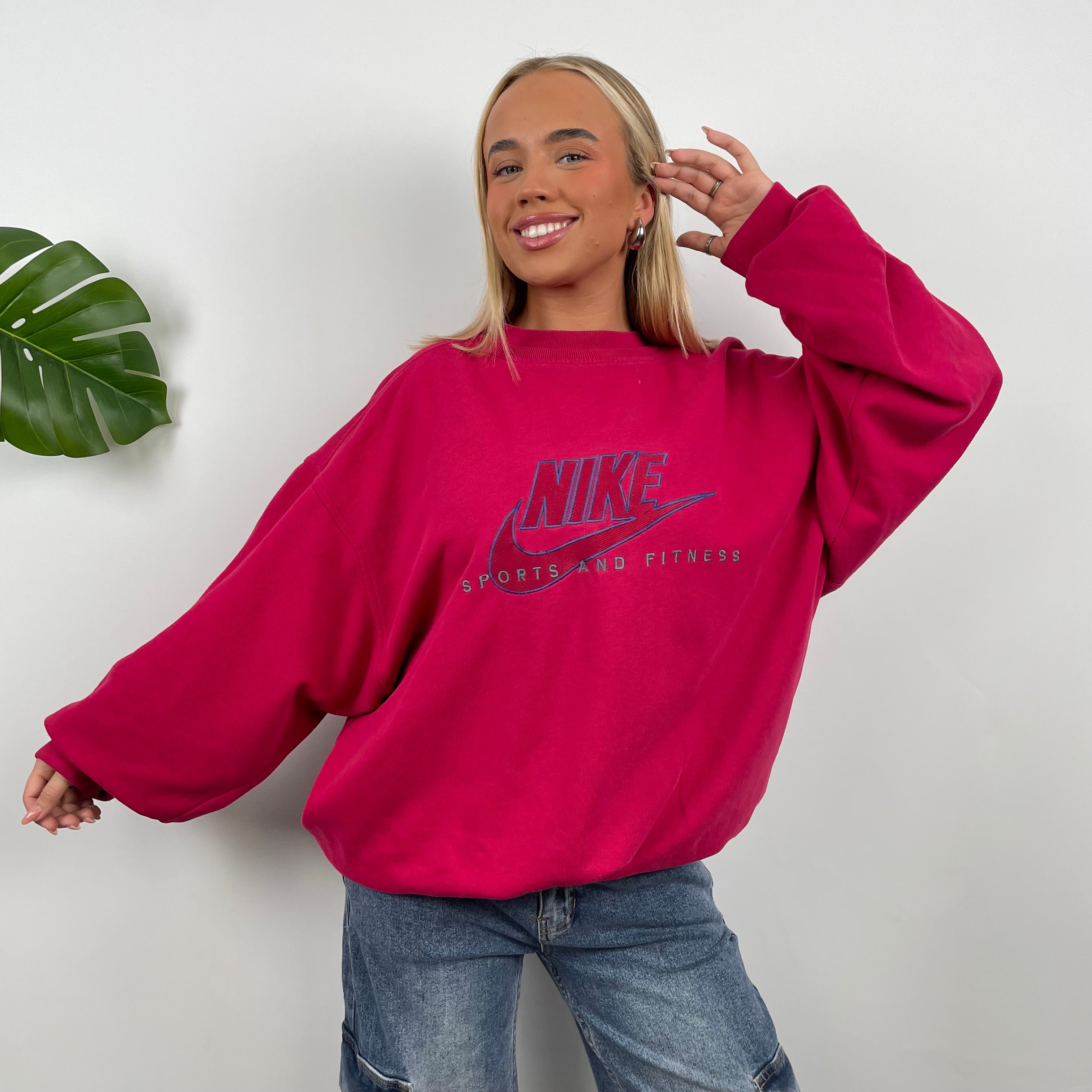 Nike Sports and Fitness RARE Pink Embroidered Spell Out Sweatshirt (L)