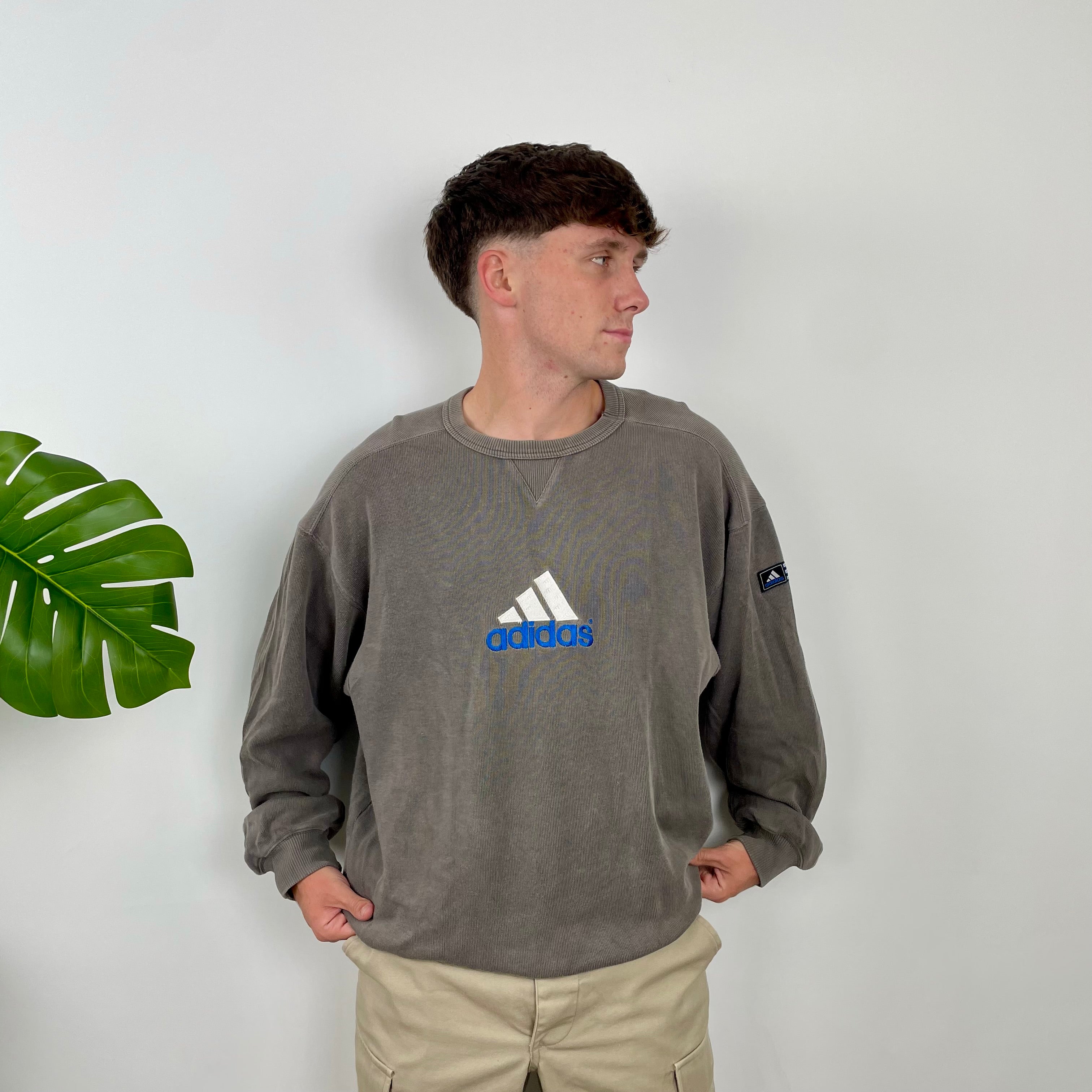 Adidas Grey Embroidered Spell Out Sweatshirt (L)