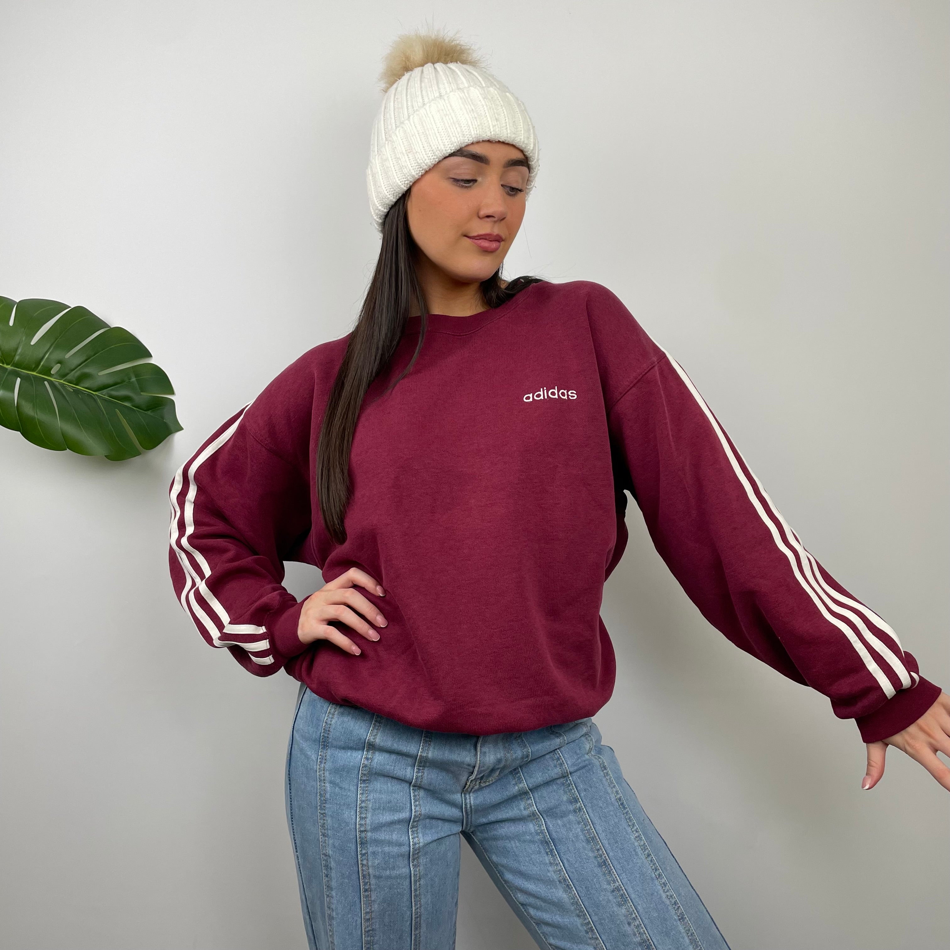 Adidas Maroon Embroidered Spell Out Sweatshirt (M)
