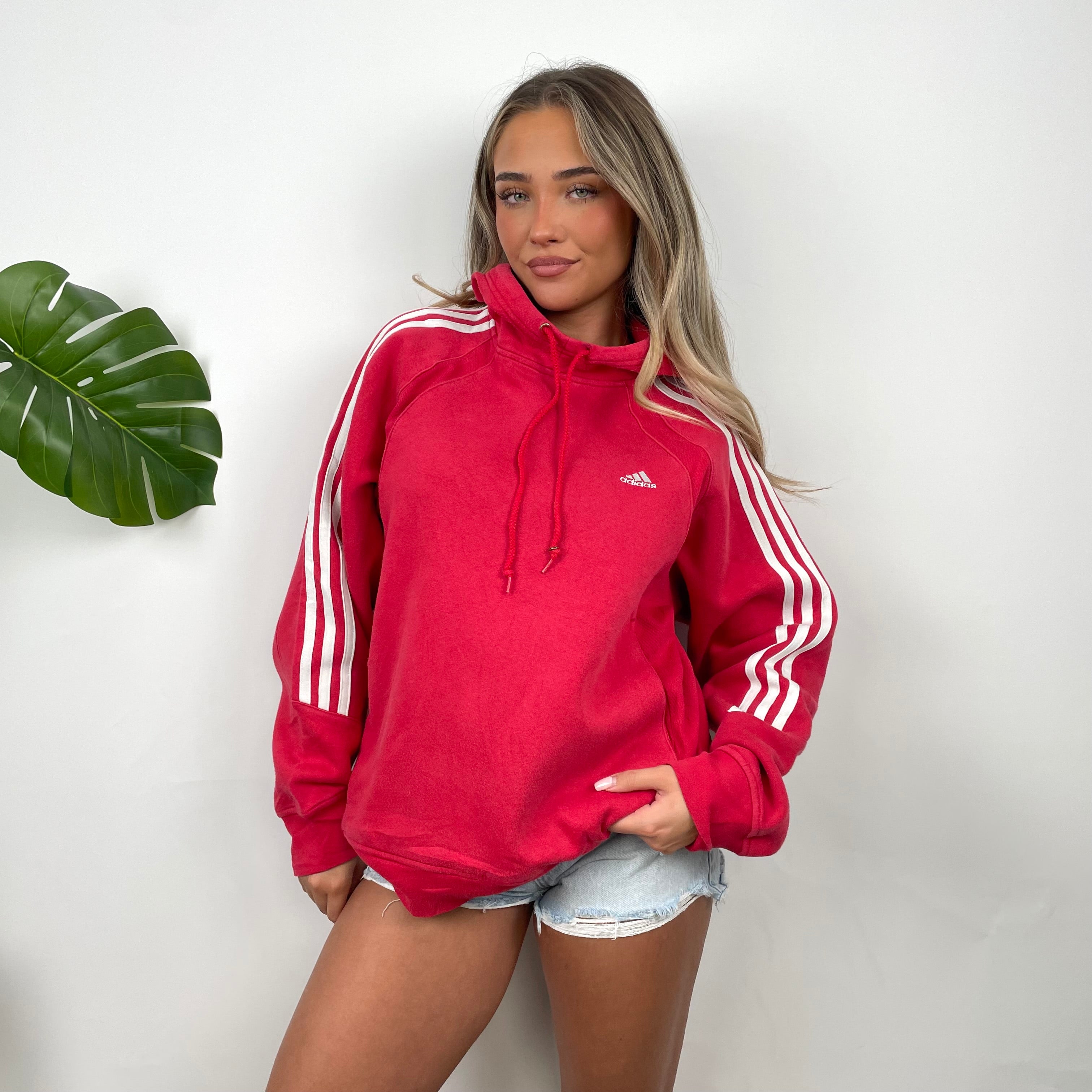 Adidas Red Embroidered Spell Out Hoodie (M)