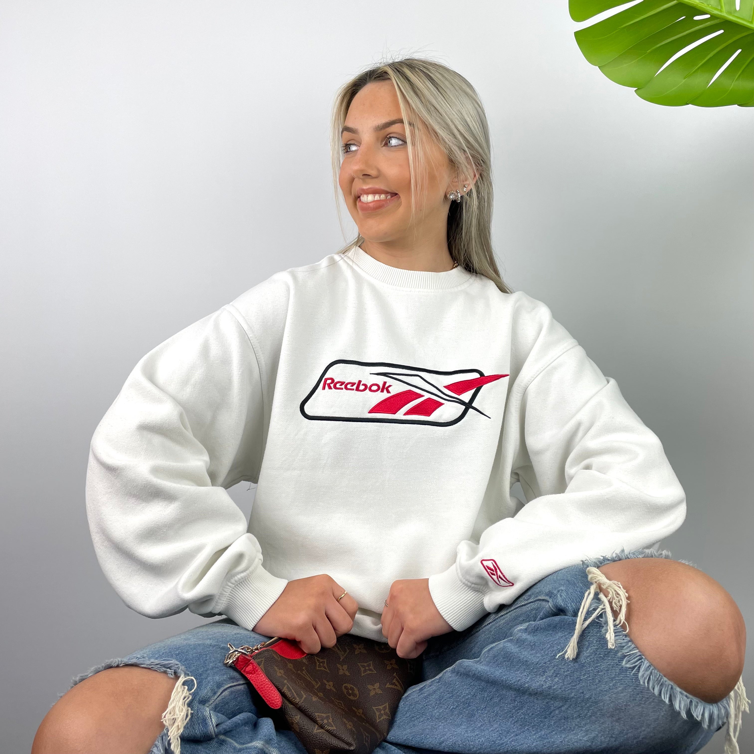 Reebok White Embroidered Spell Out Sweatshirt (L)