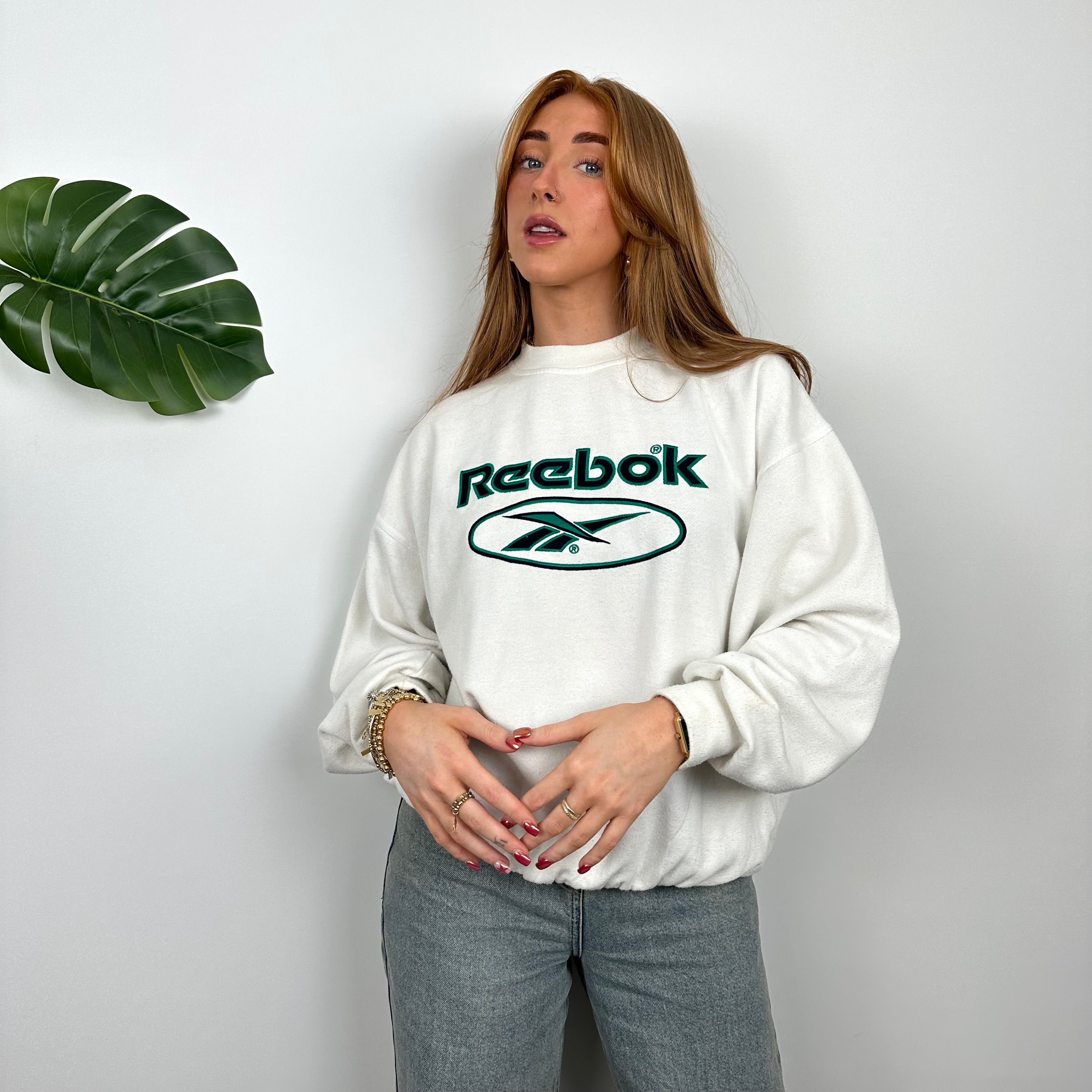 Reebok White Embroidered Spell Out Sweatshirt (M)