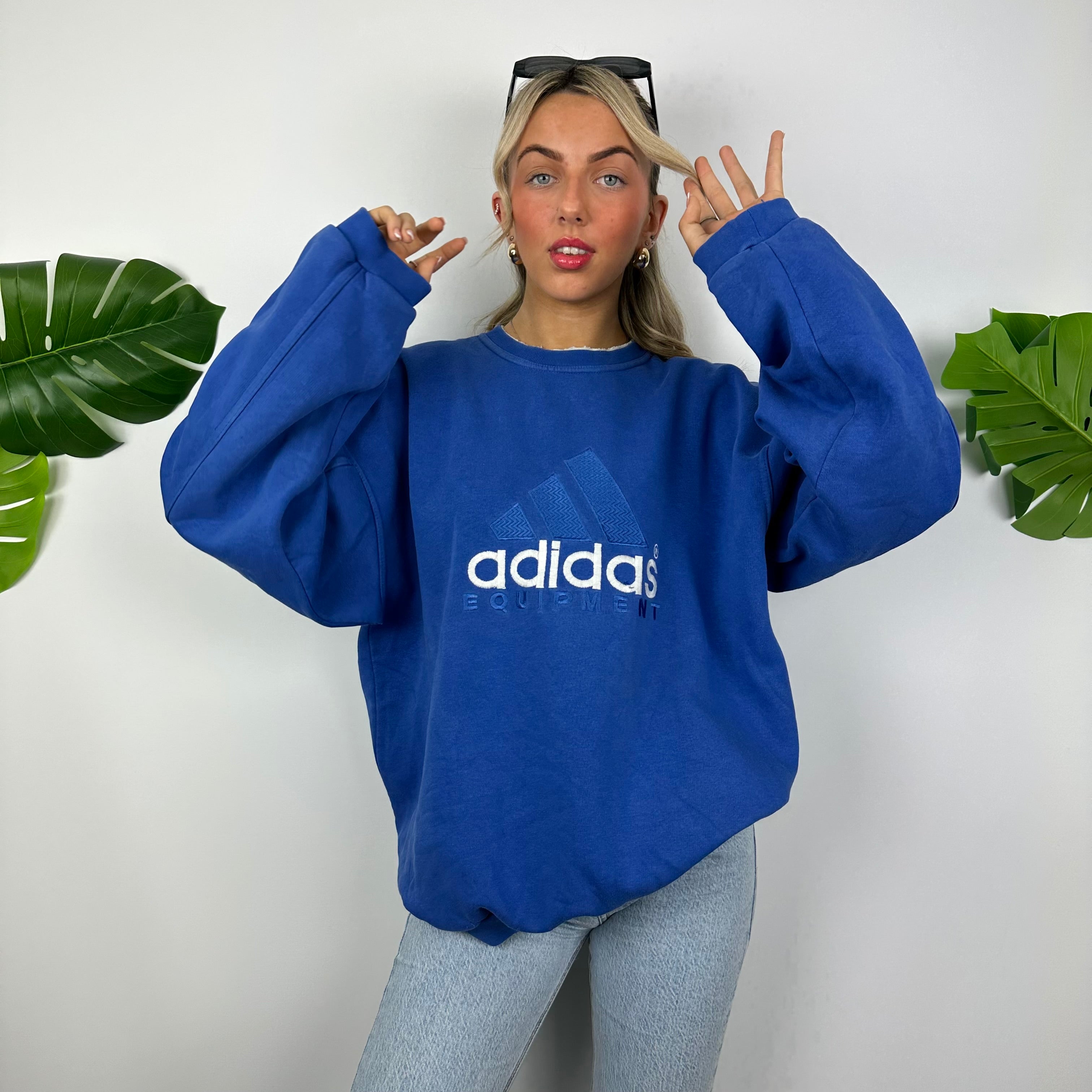 Adidas Equipment RARE Blue Embroidered Spell Out Sweatshirt (L)