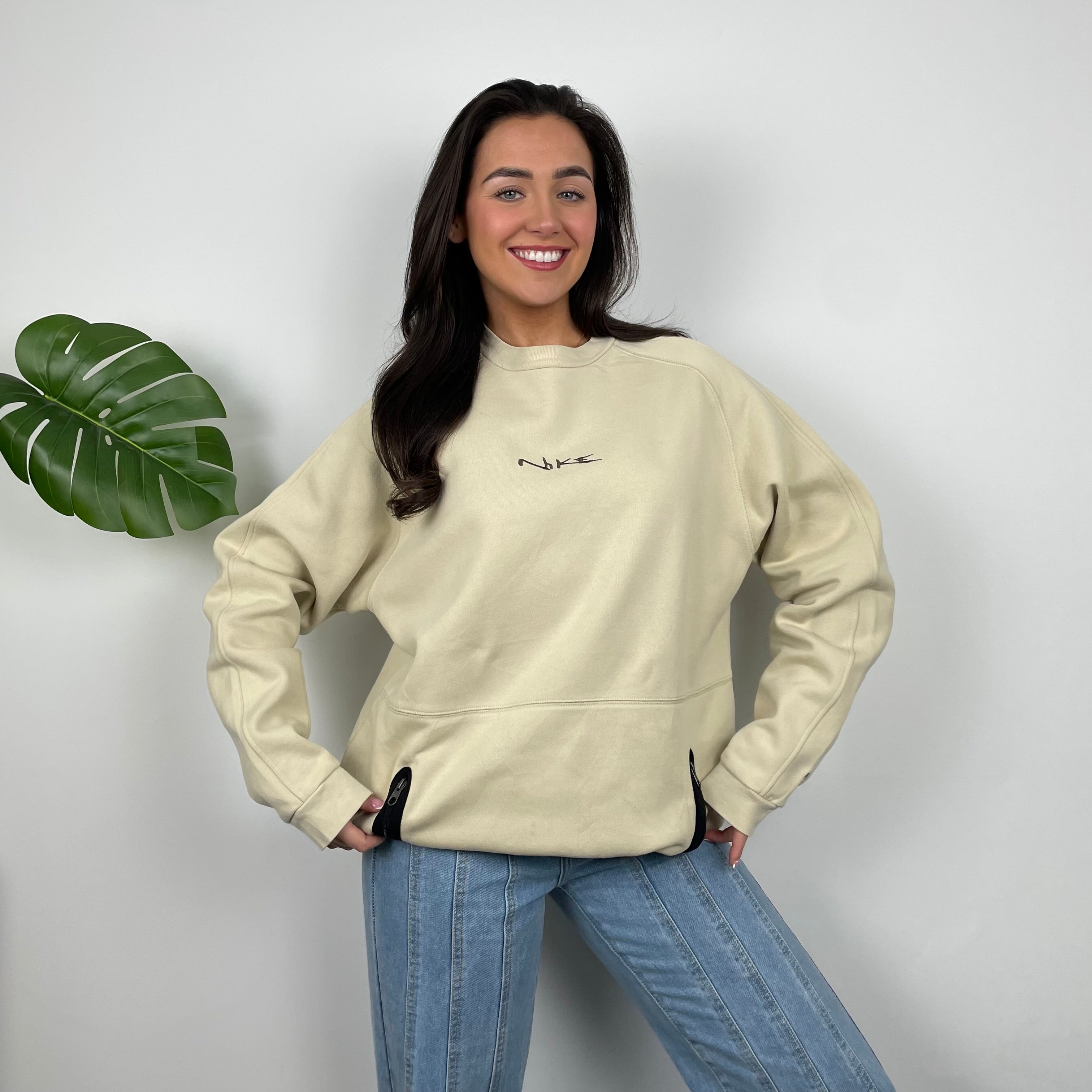 Nike RARE Cream Embroidered Spell Out Sweatshirt (L)