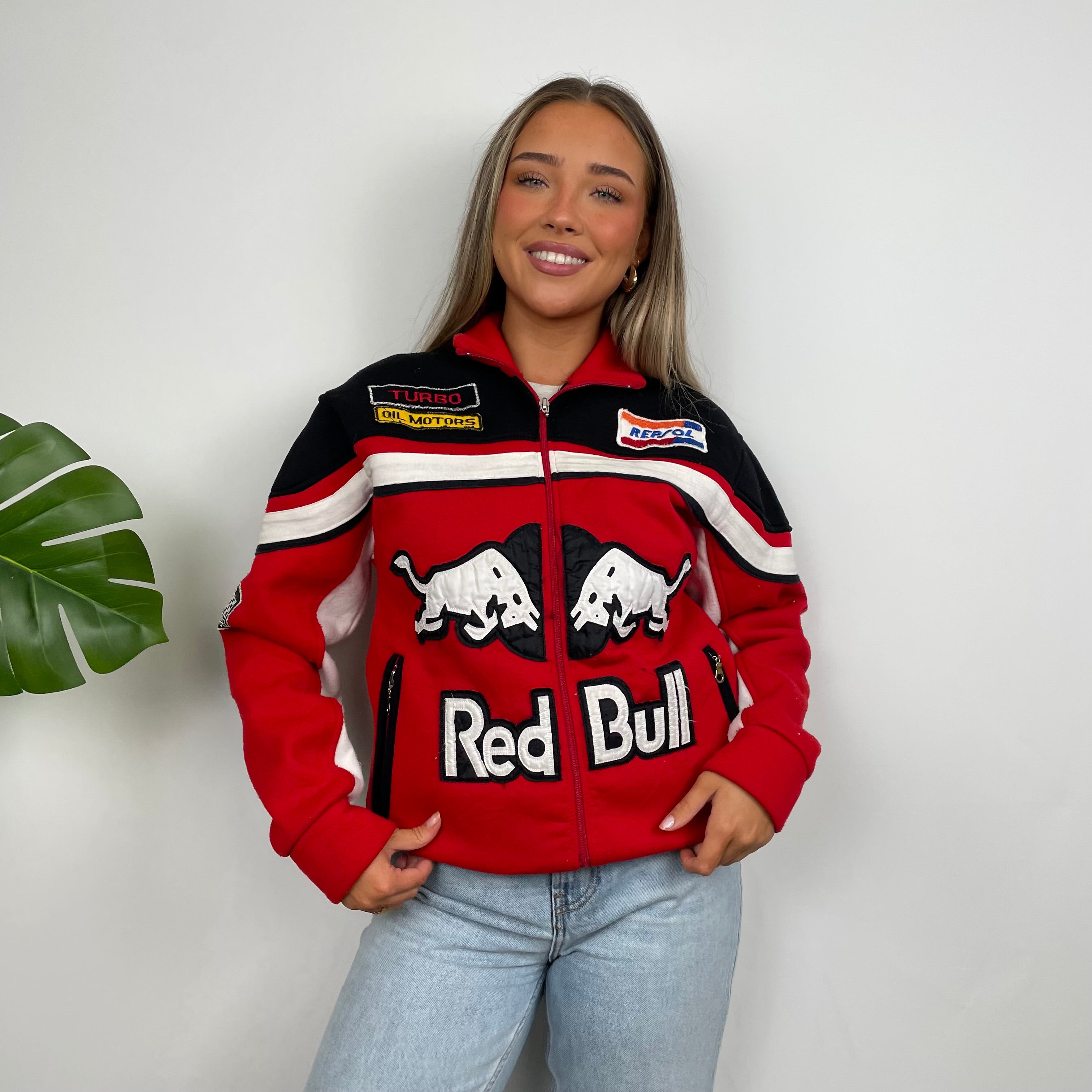 Red Bull Racing Red Embroidered Spell Out Zip Up Jacket (M)