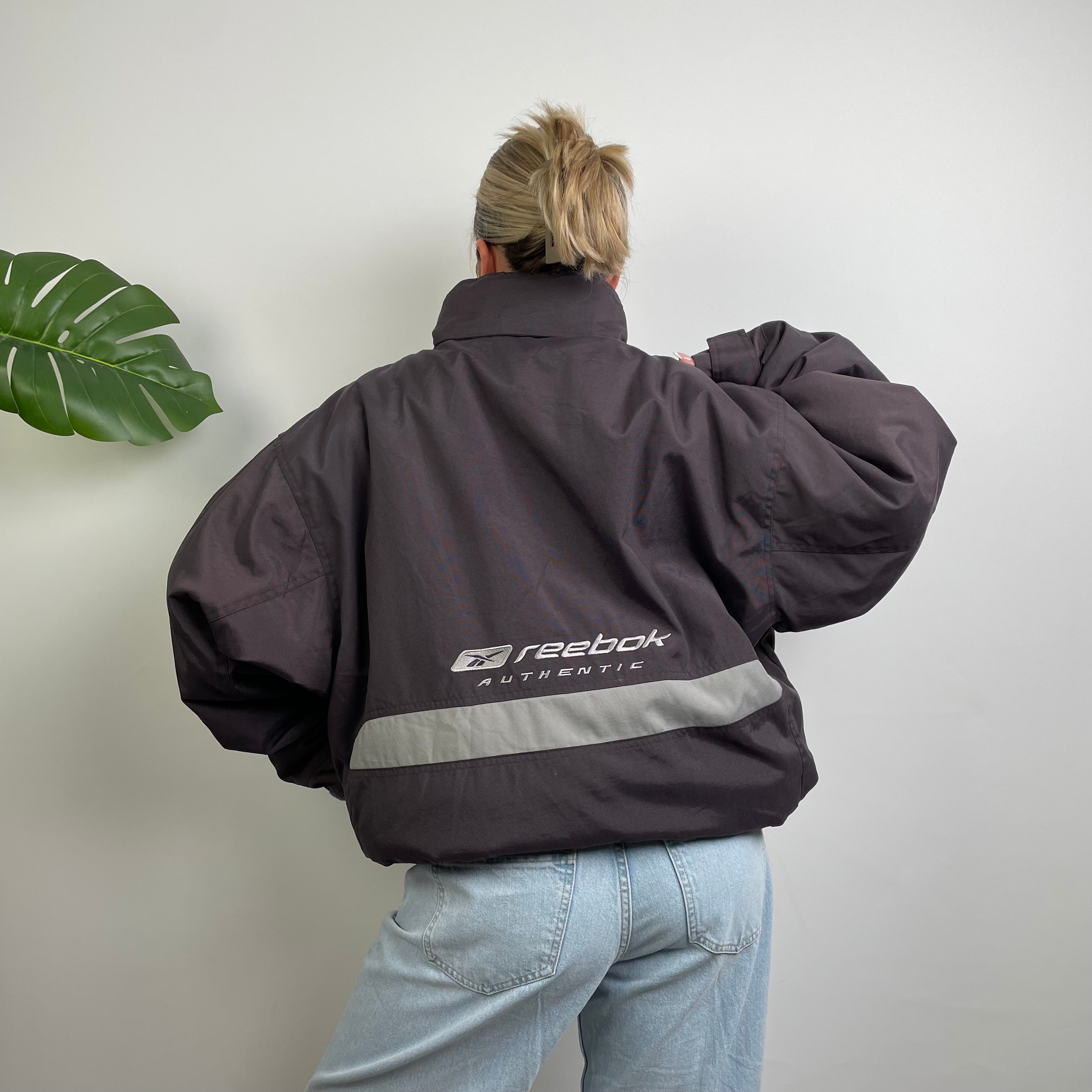 Reebok RARE Grey Embroidered Spell Out Padded Jacket (XXL)