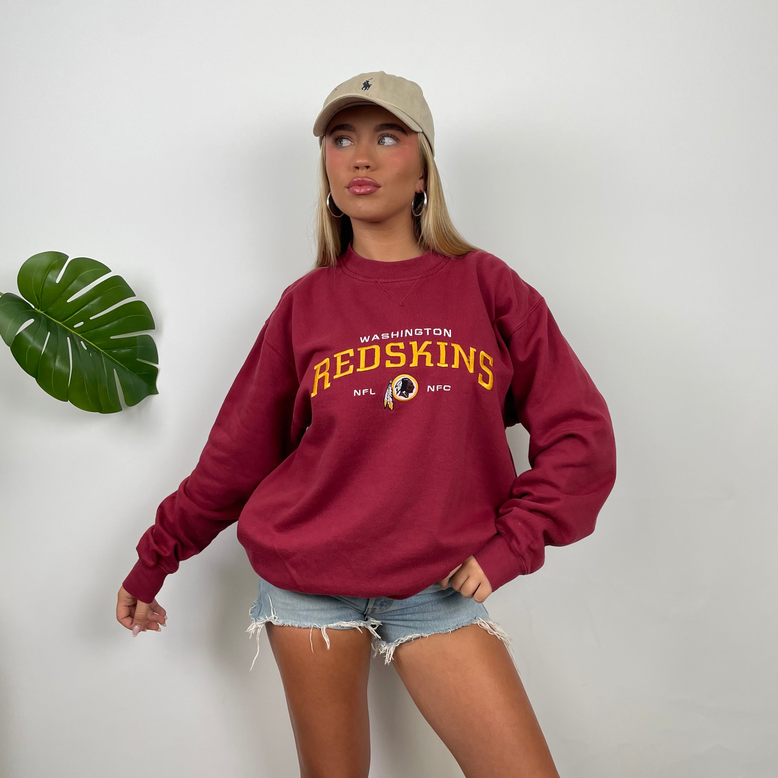 NFL Washington Redskins Red Embroidered Spell Out Sweatshirt (M)