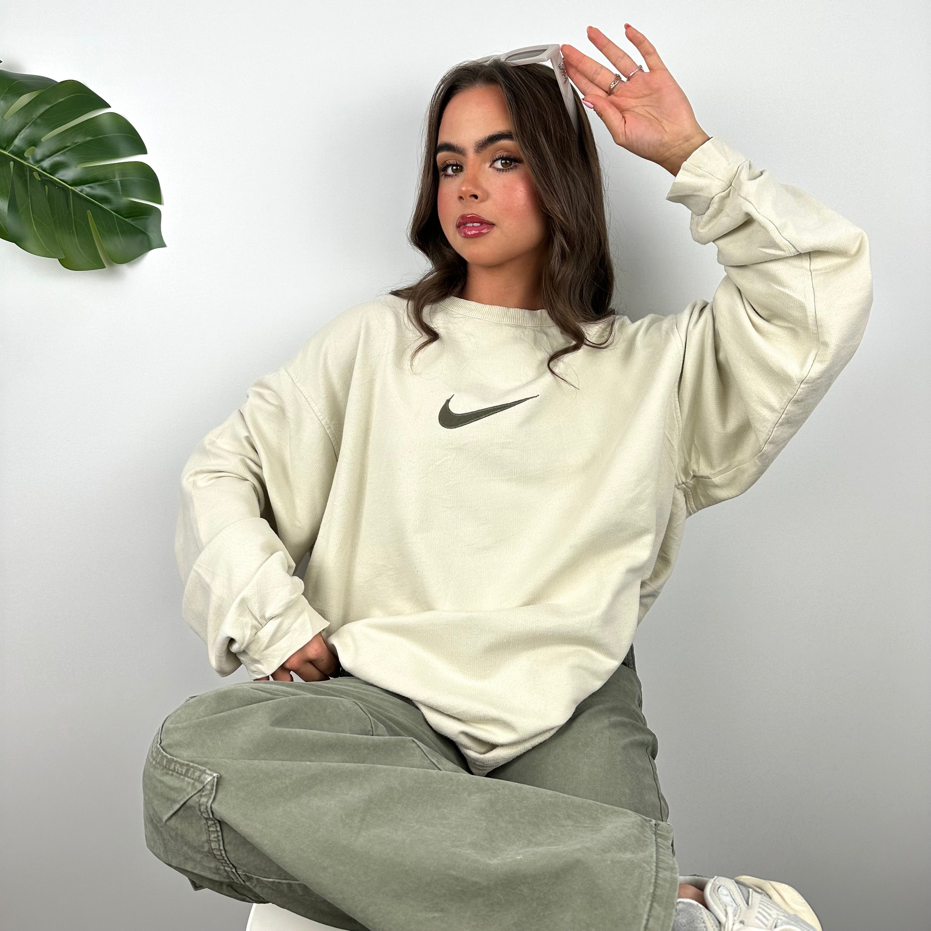 Nike Cream Embroidered Swoosh Sweatshirt (XL)