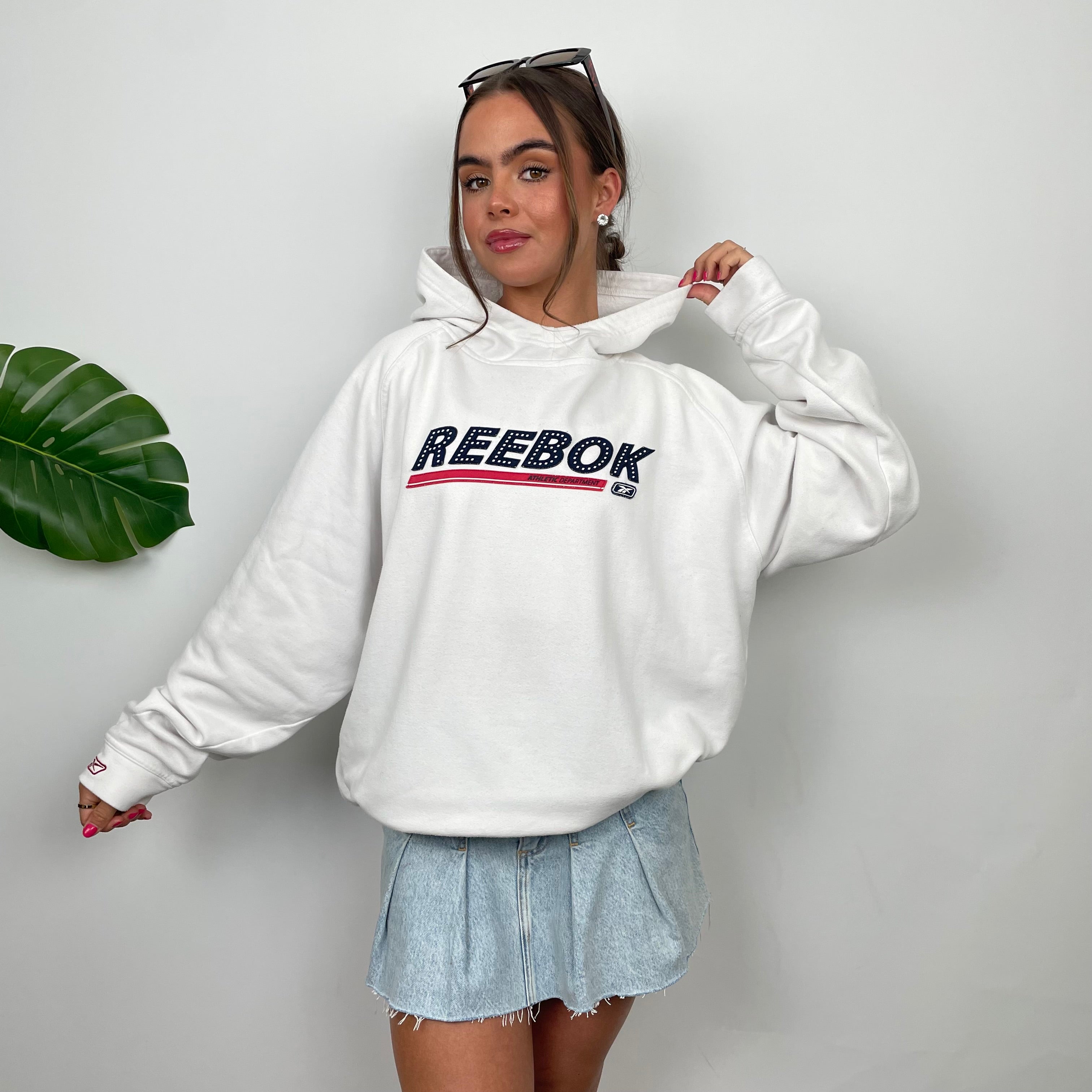 Reebok White Embroidered Spell Out Hoodie (M)