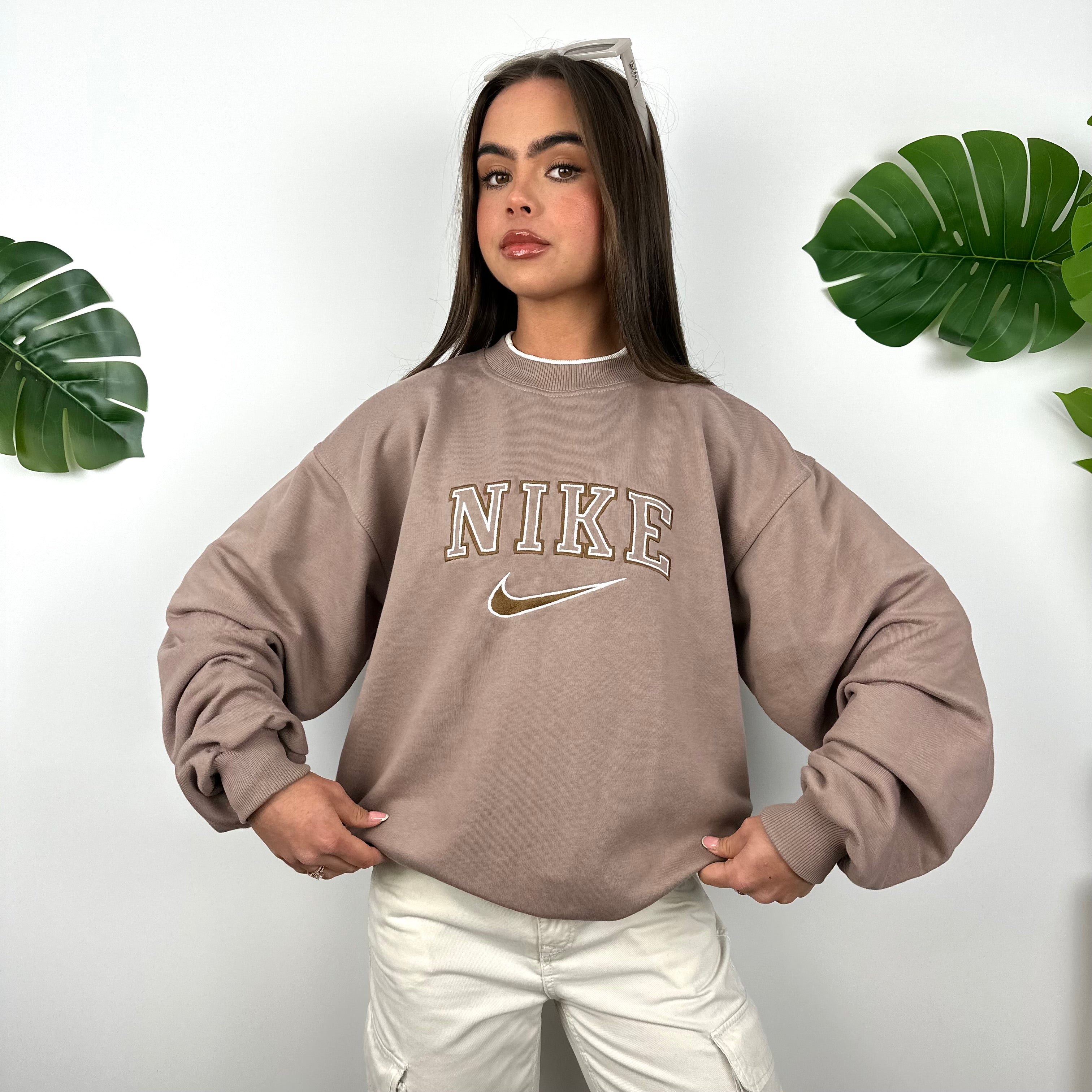 Nike Mocha Brown Embroidered Spell Out Sweatshirt (M)