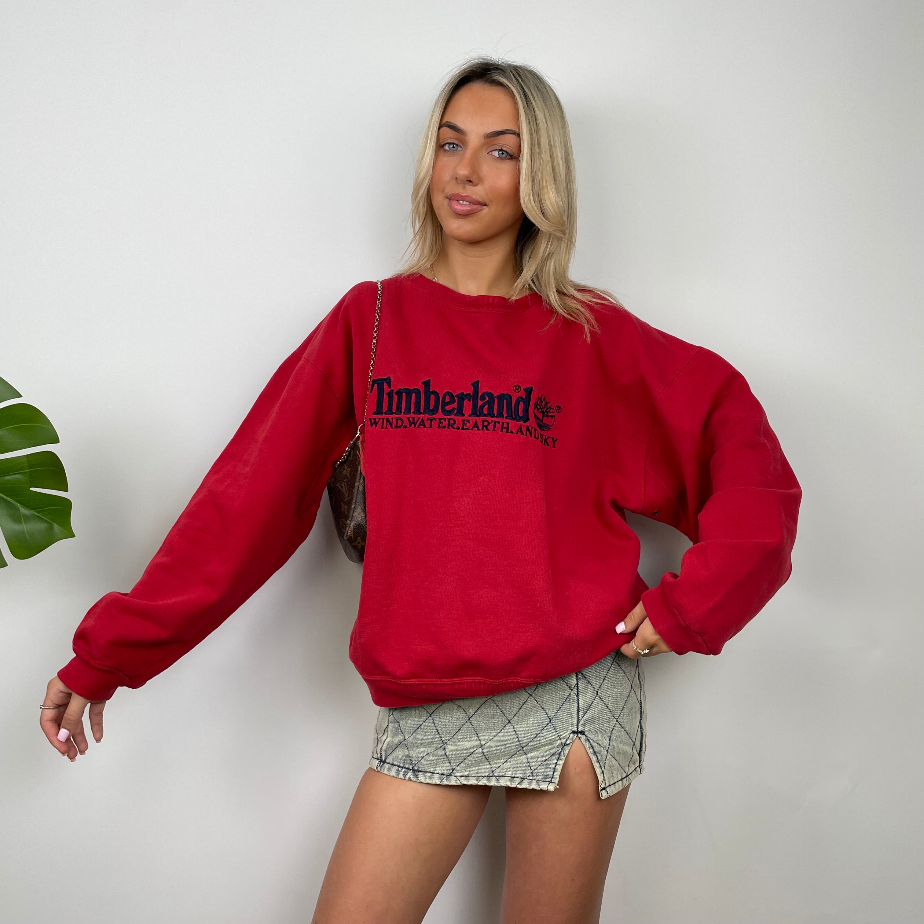 Timberland Red Embroidered Spell Out Sweatshirt (S)