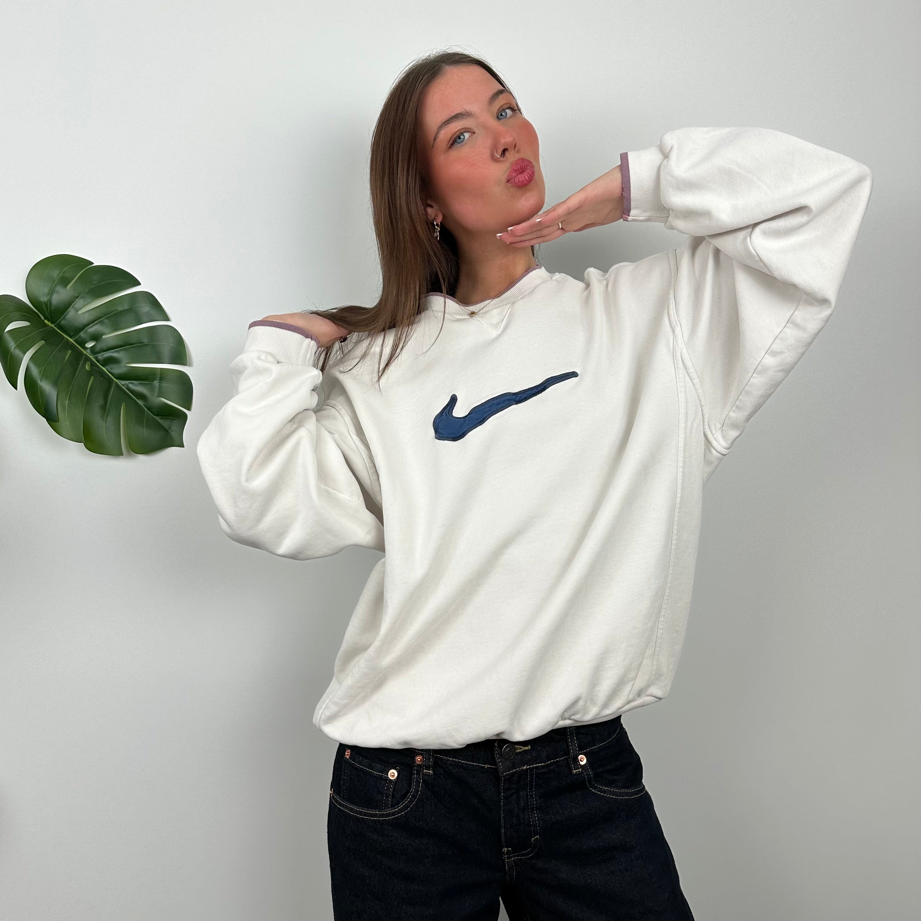 Nike White Embroidered Centre Swoosh Sweatshirt (M)