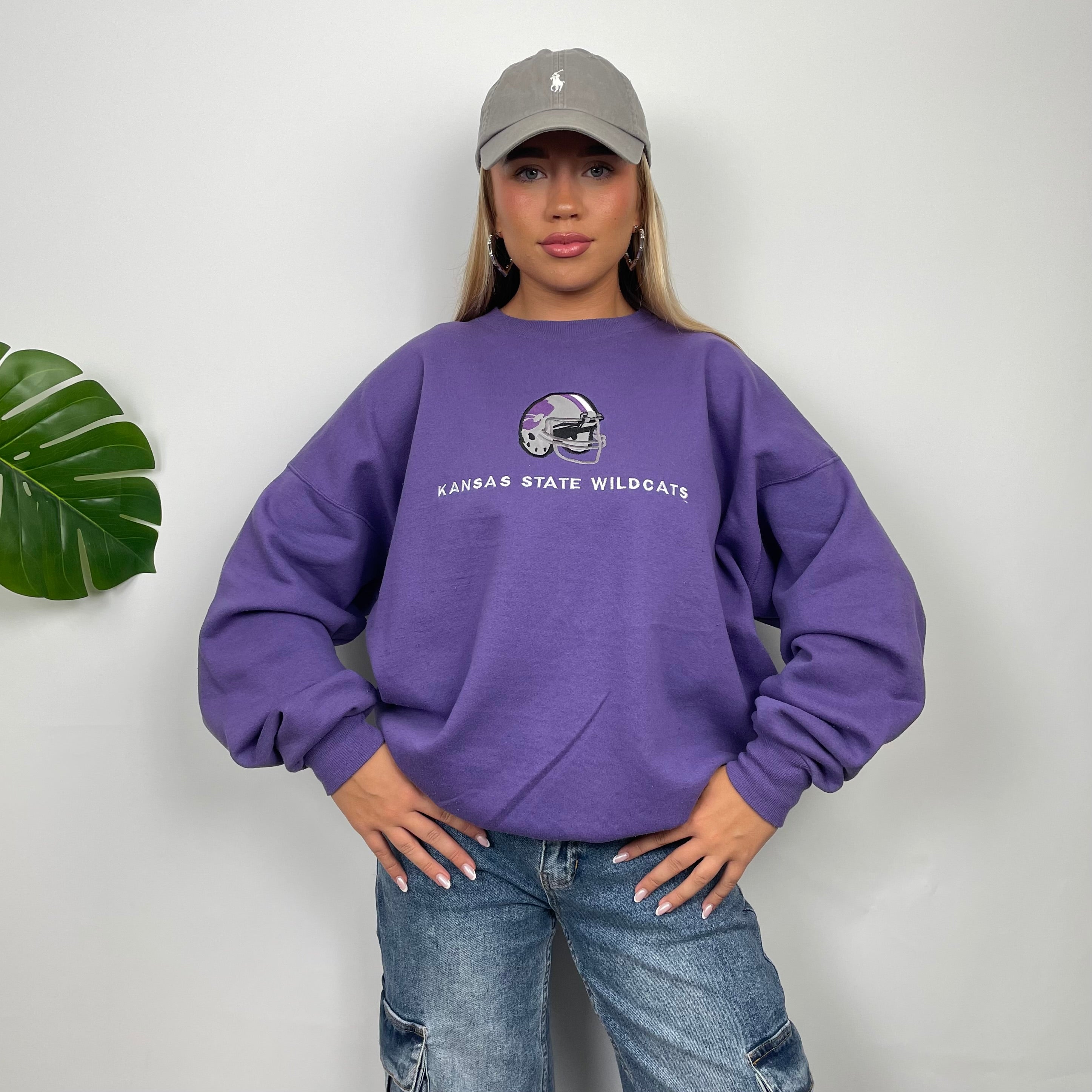 Kansas State Wildcats USA College Purple Embroidered Spell Out Sweatshirt (XL)