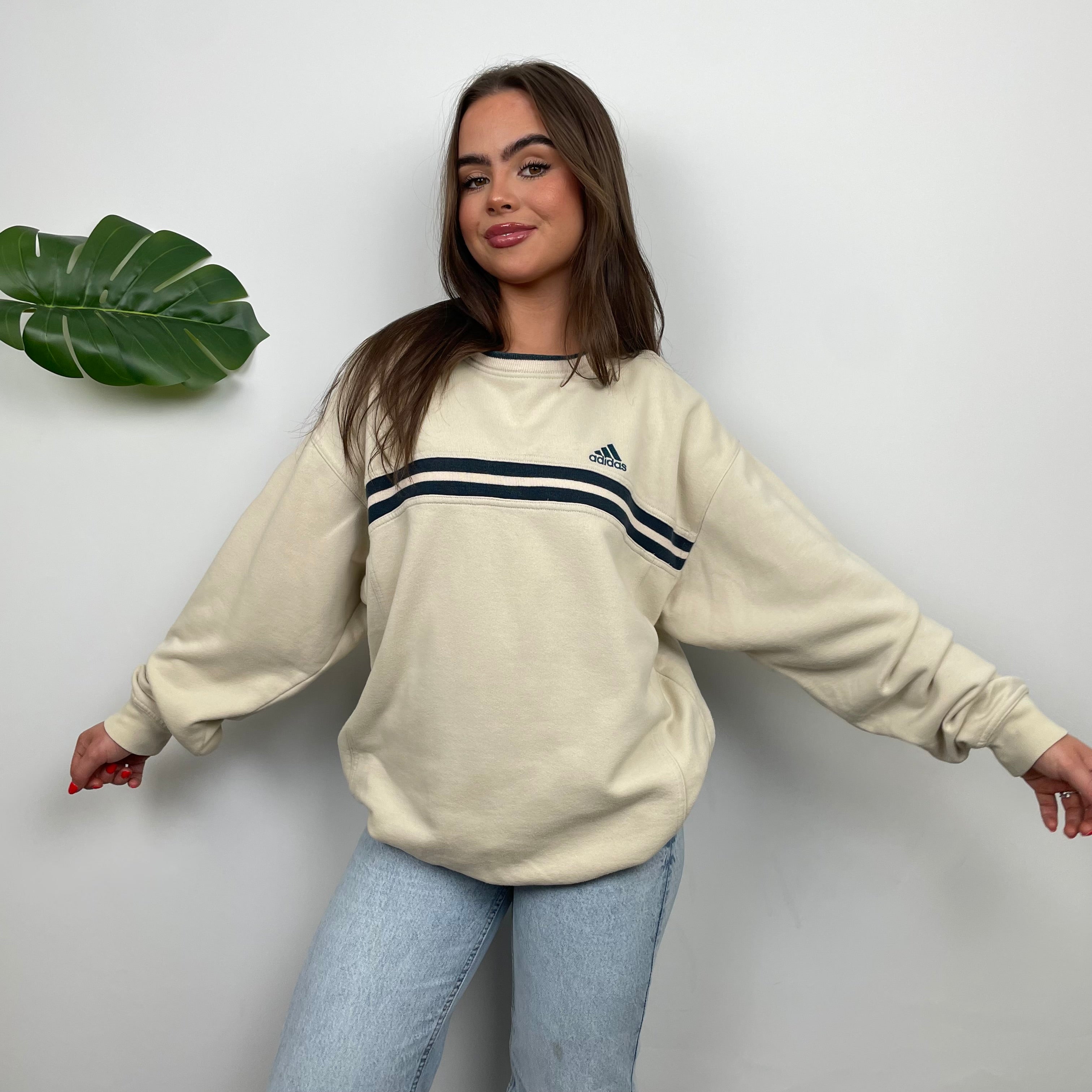 Adidas Cream Embroidered Spell Out Sweatshirt (L)