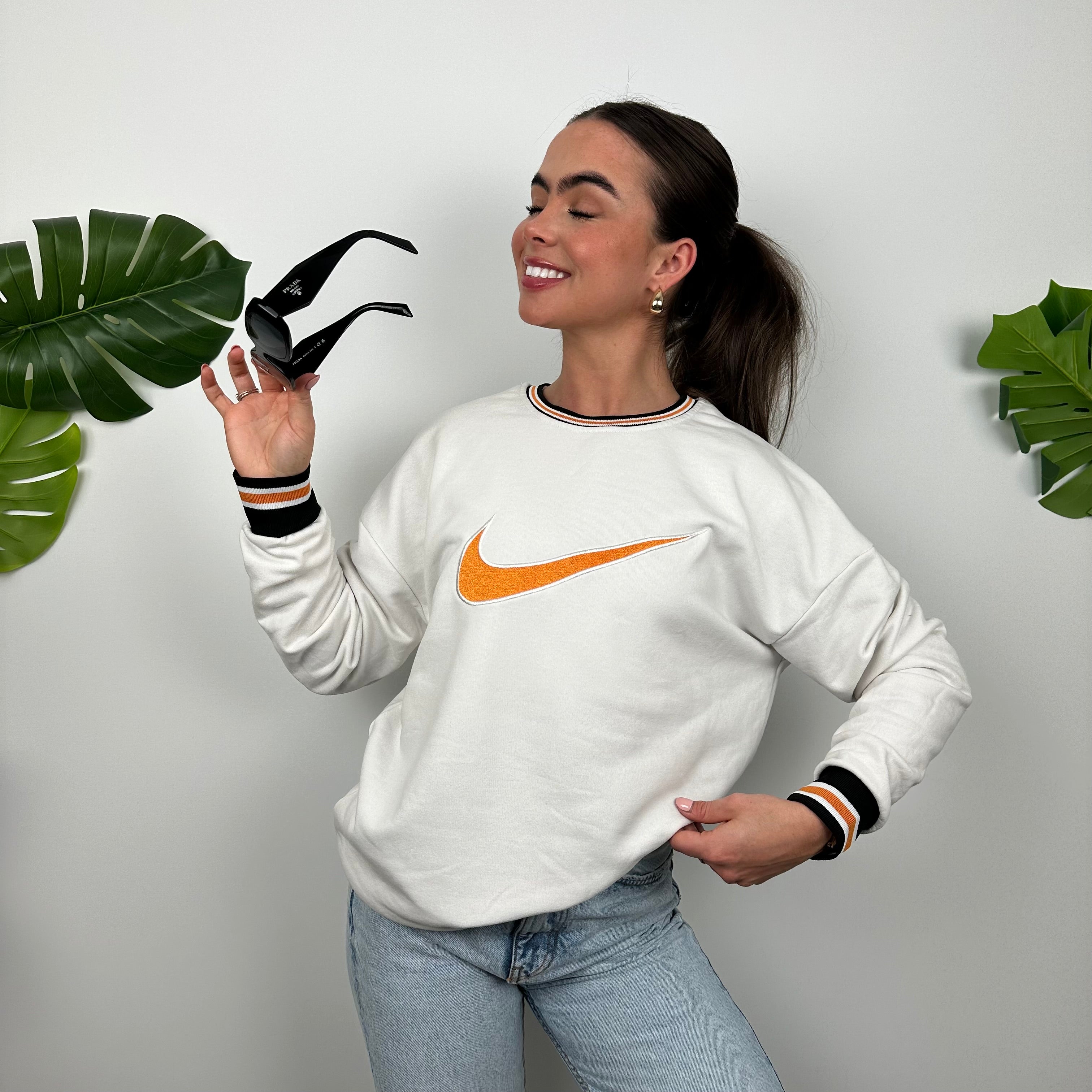 Nike White Embroidered Swoosh Sweatshirt (M)