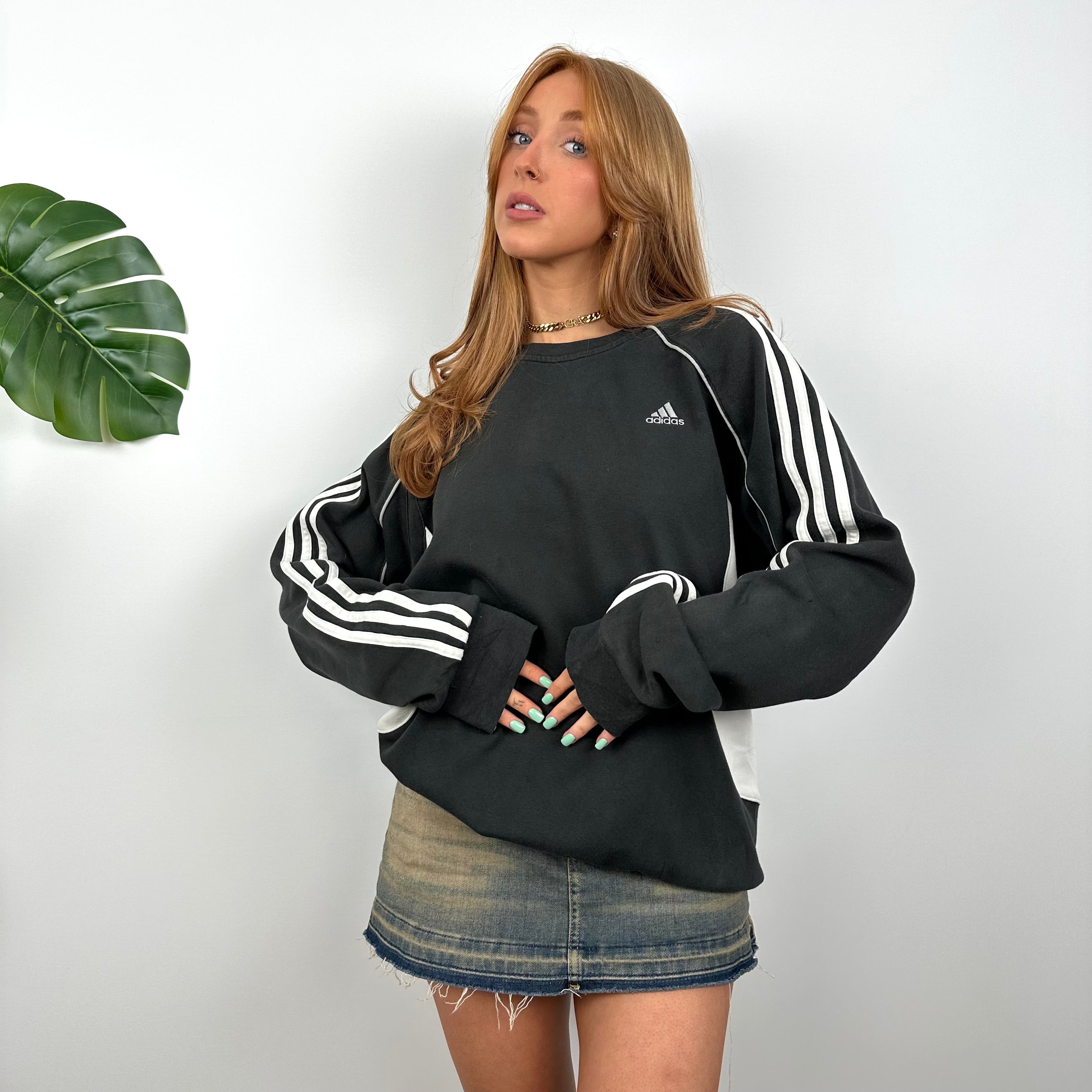 Adidas Black Embroidered Spell Out Sweatshirt (L)