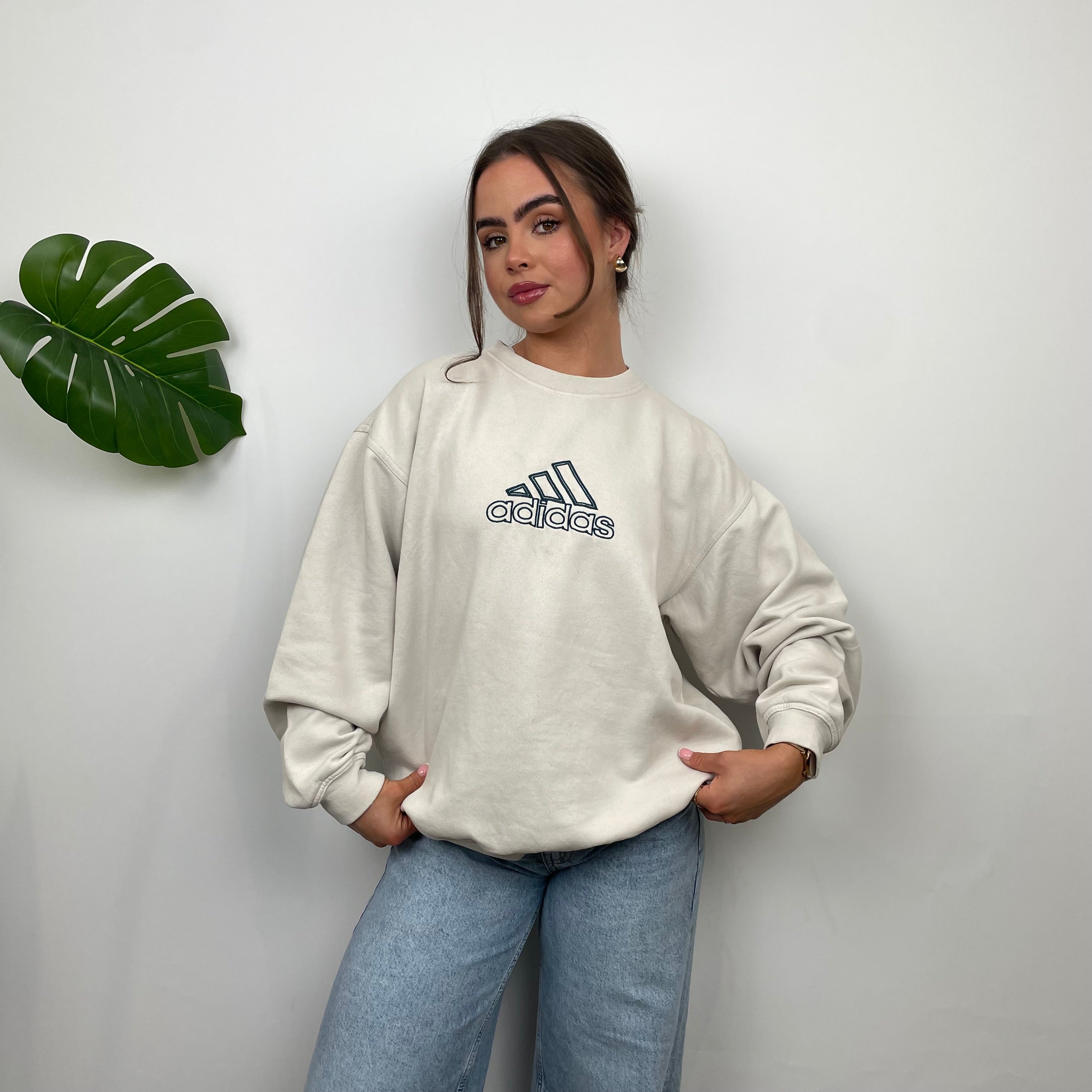 Adidas RARE Cream Embroidered Spell Out Sweatshirt (M)