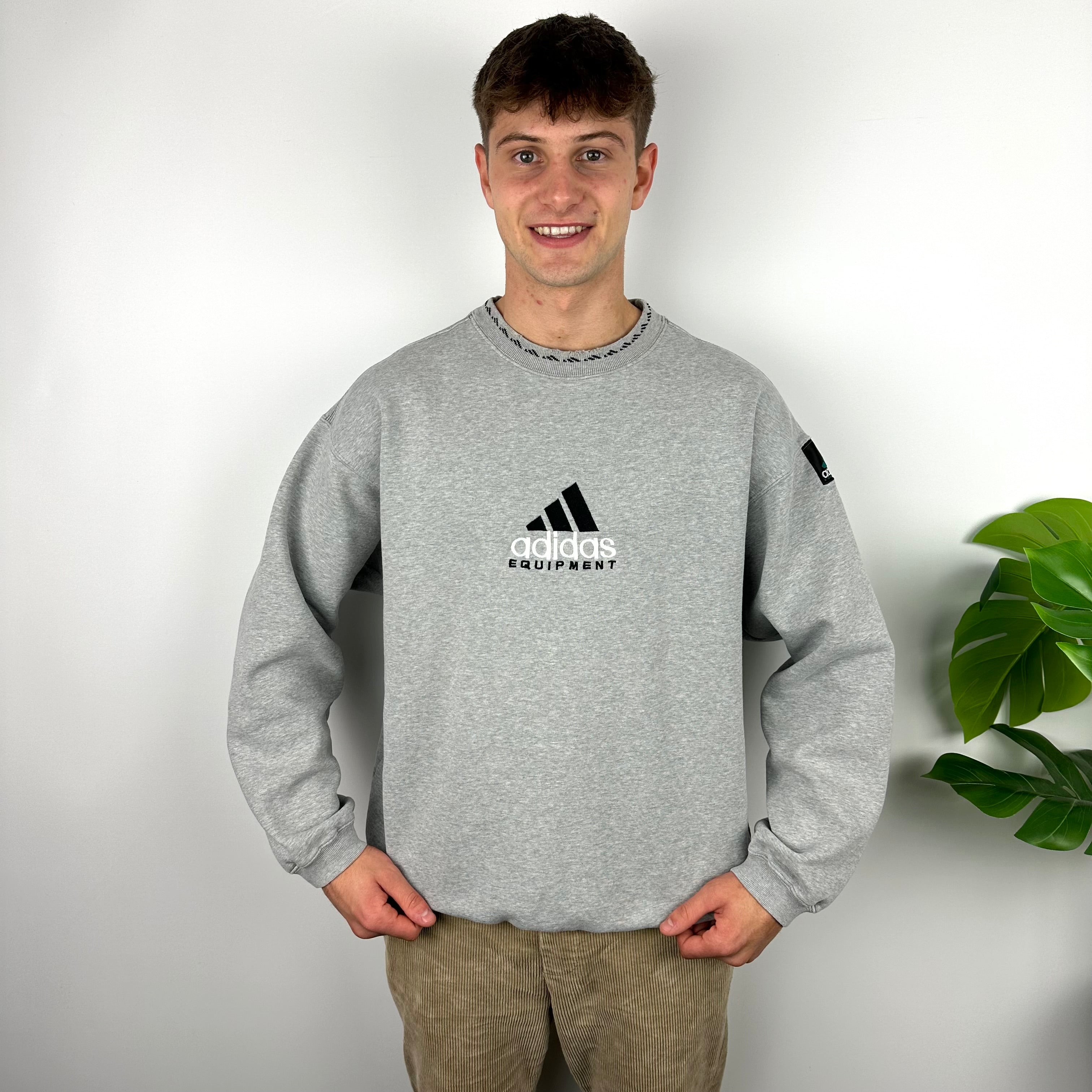 Adidas Equipment RARE Grey Embroidered Spell Out Sweatshirt (L)