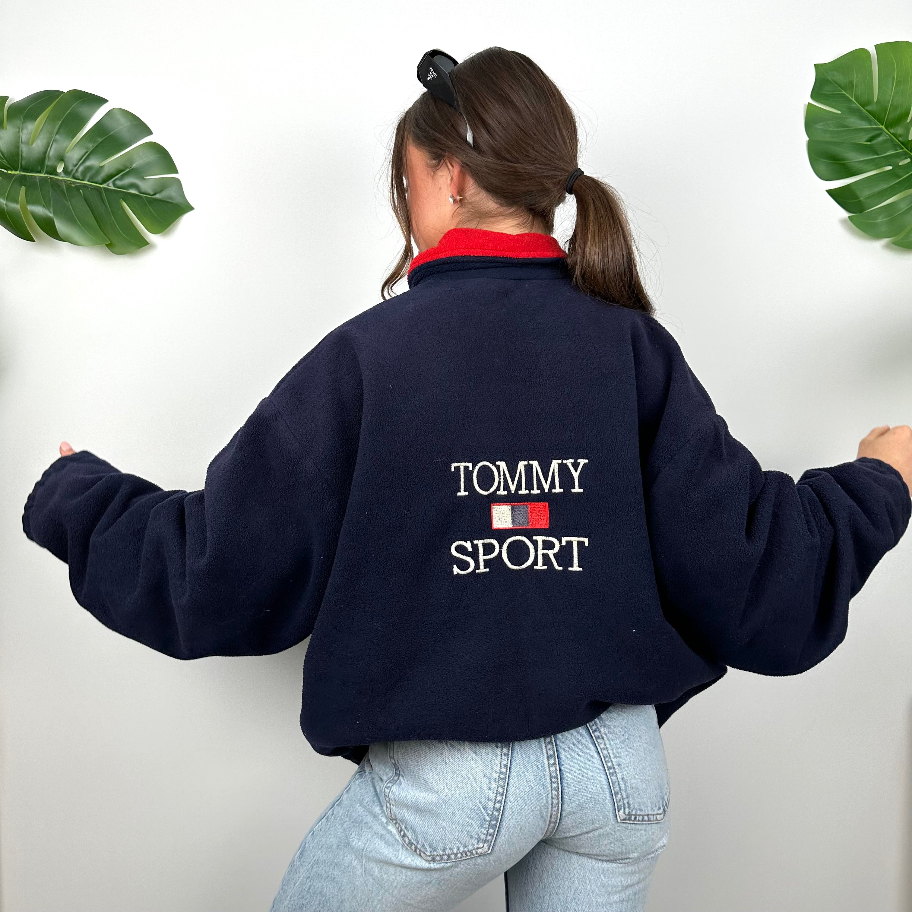 Tommy Hilfiger Embroidered Spell Out Teddy Bear Fleece Zip Up Sweatshirt (L)