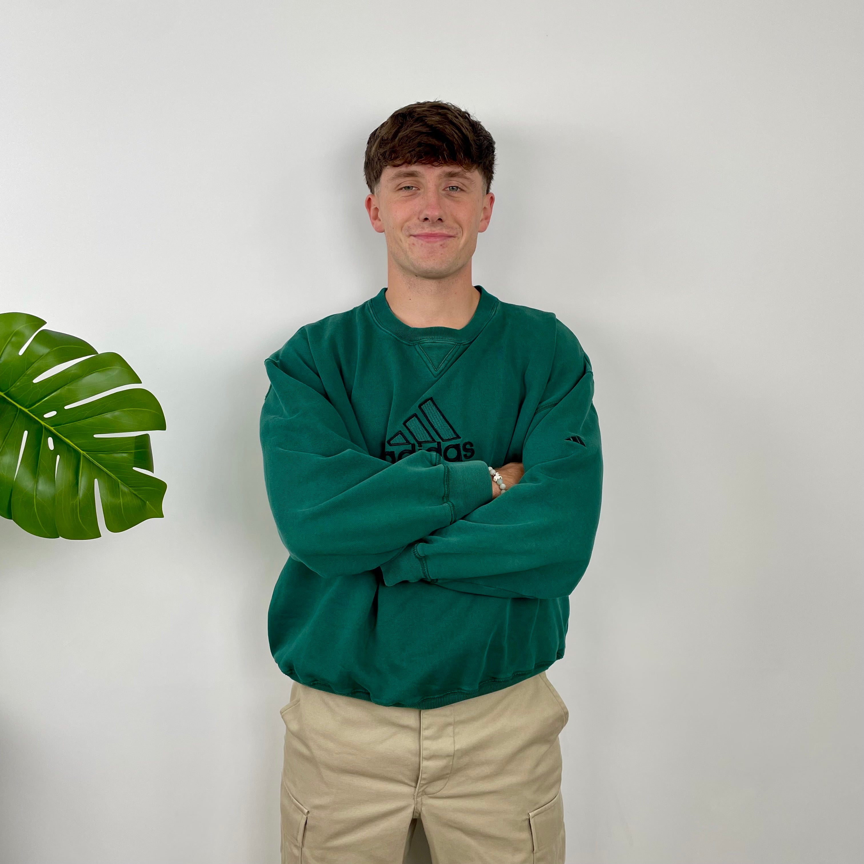 Adidas RARE Green Embroidered Spell Out Sweatshirt (S)