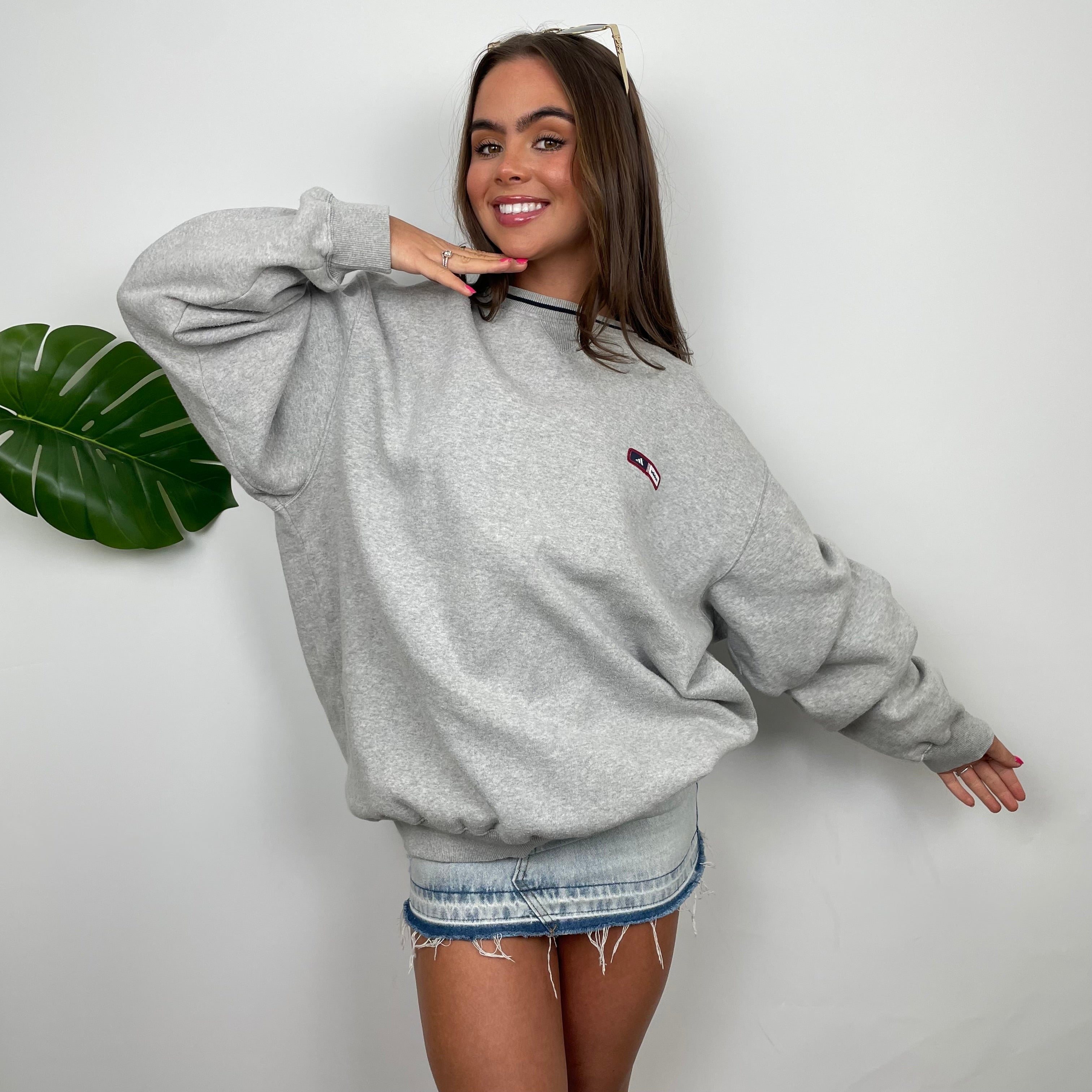 Adidas Grey Embroidered Spell Out Sweatshirt  (XL)