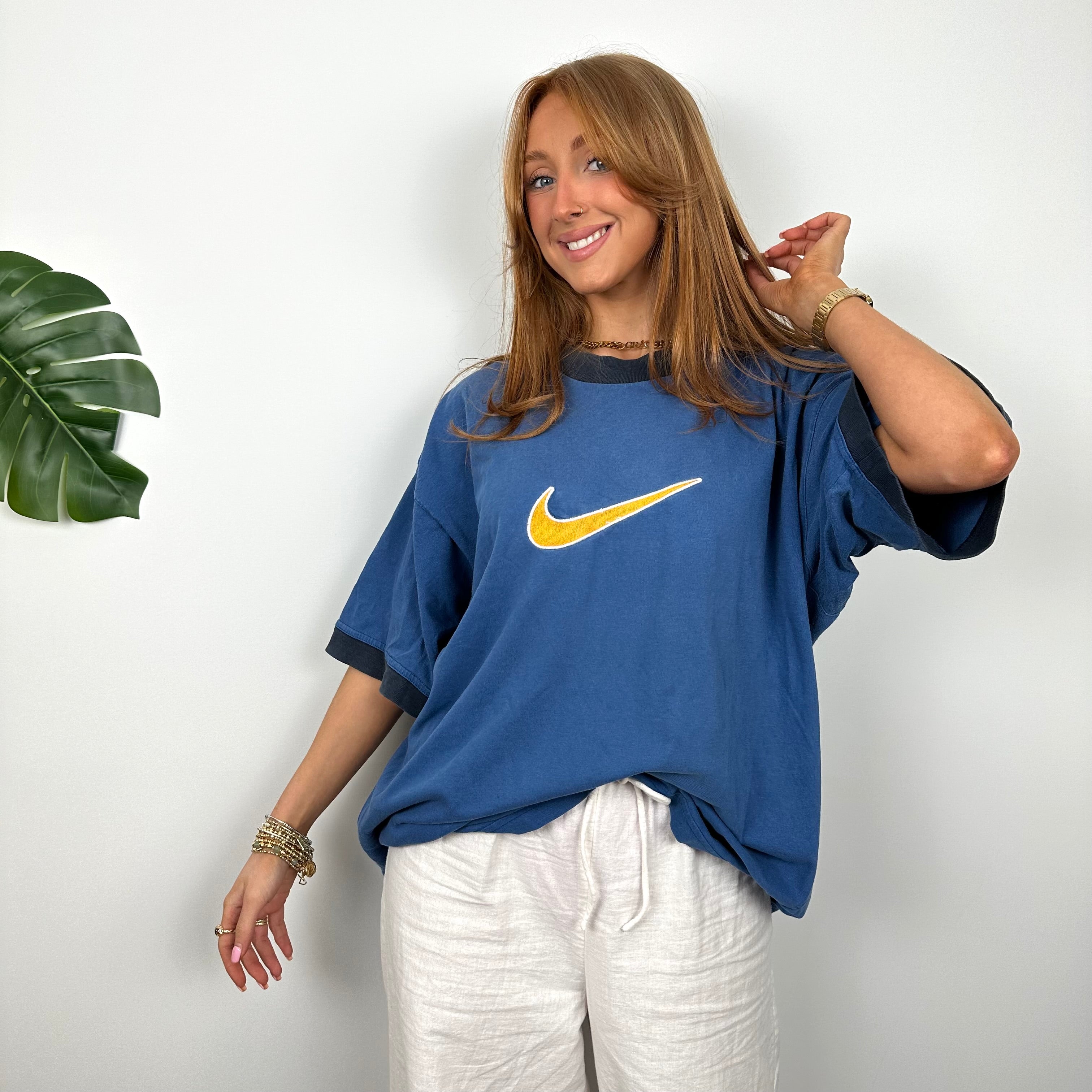 Nike Blue Embroidered Swoosh T Shirt (M)