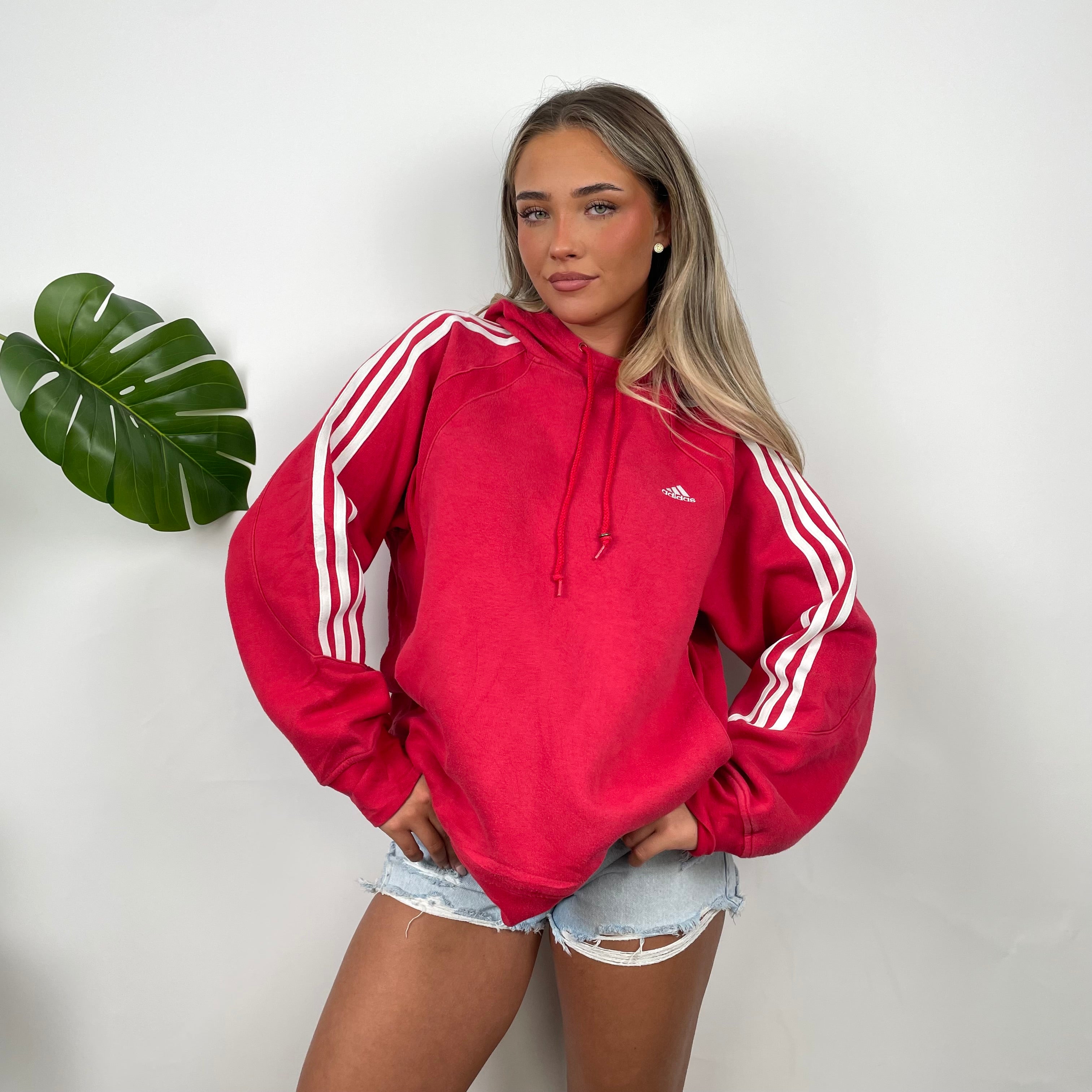 Adidas Red Embroidered Spell Out Hoodie (M)