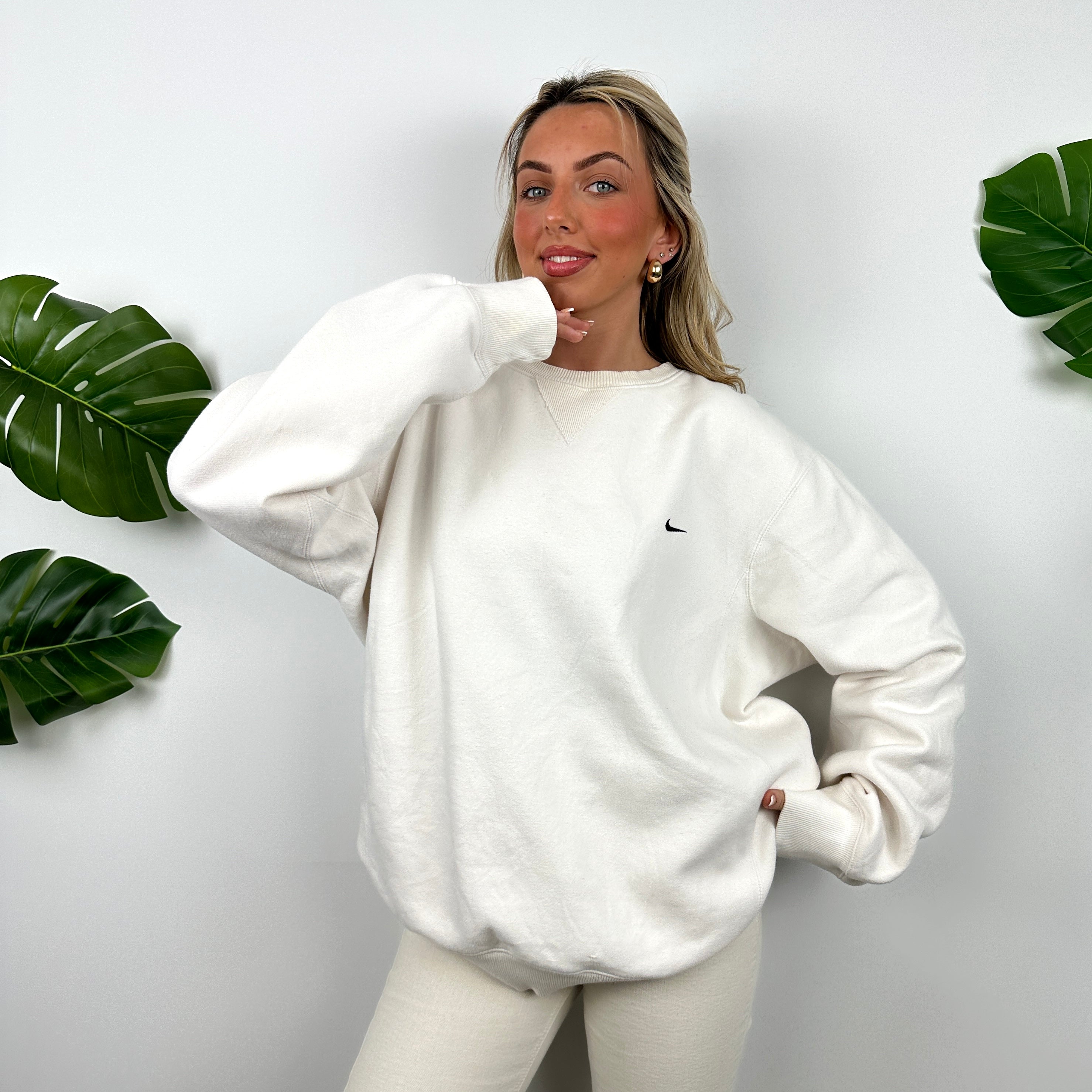 Nike White Embroidered Swoosh Sweatshirt (L)