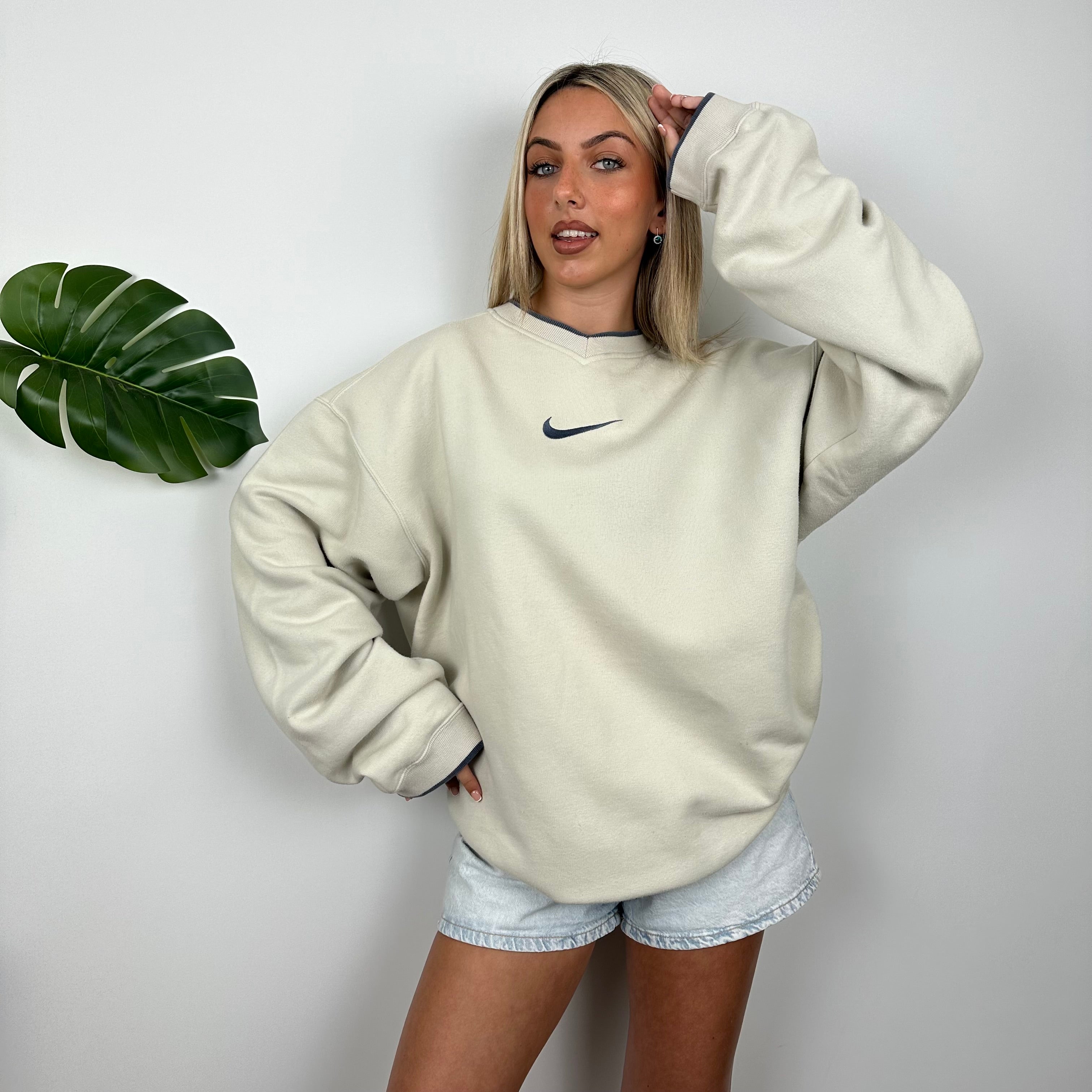 Nike Cream Embroidered Swoosh Sweatshirt (XL)