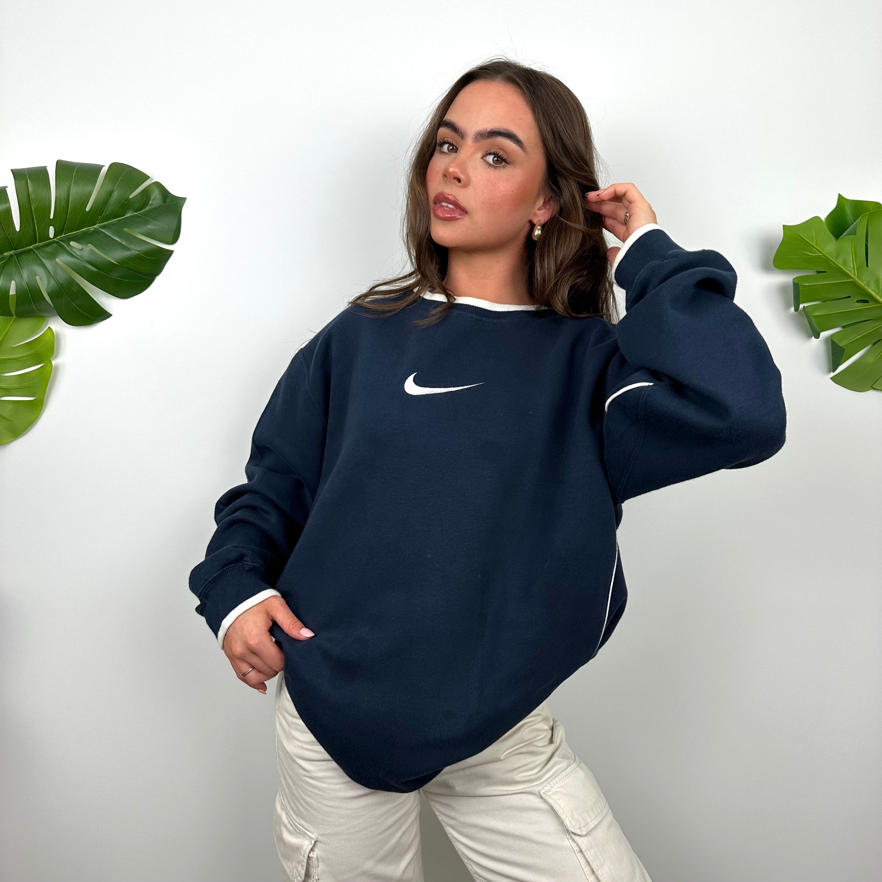 Nike Navy Embroidered Swoosh Sweatshirt (L)