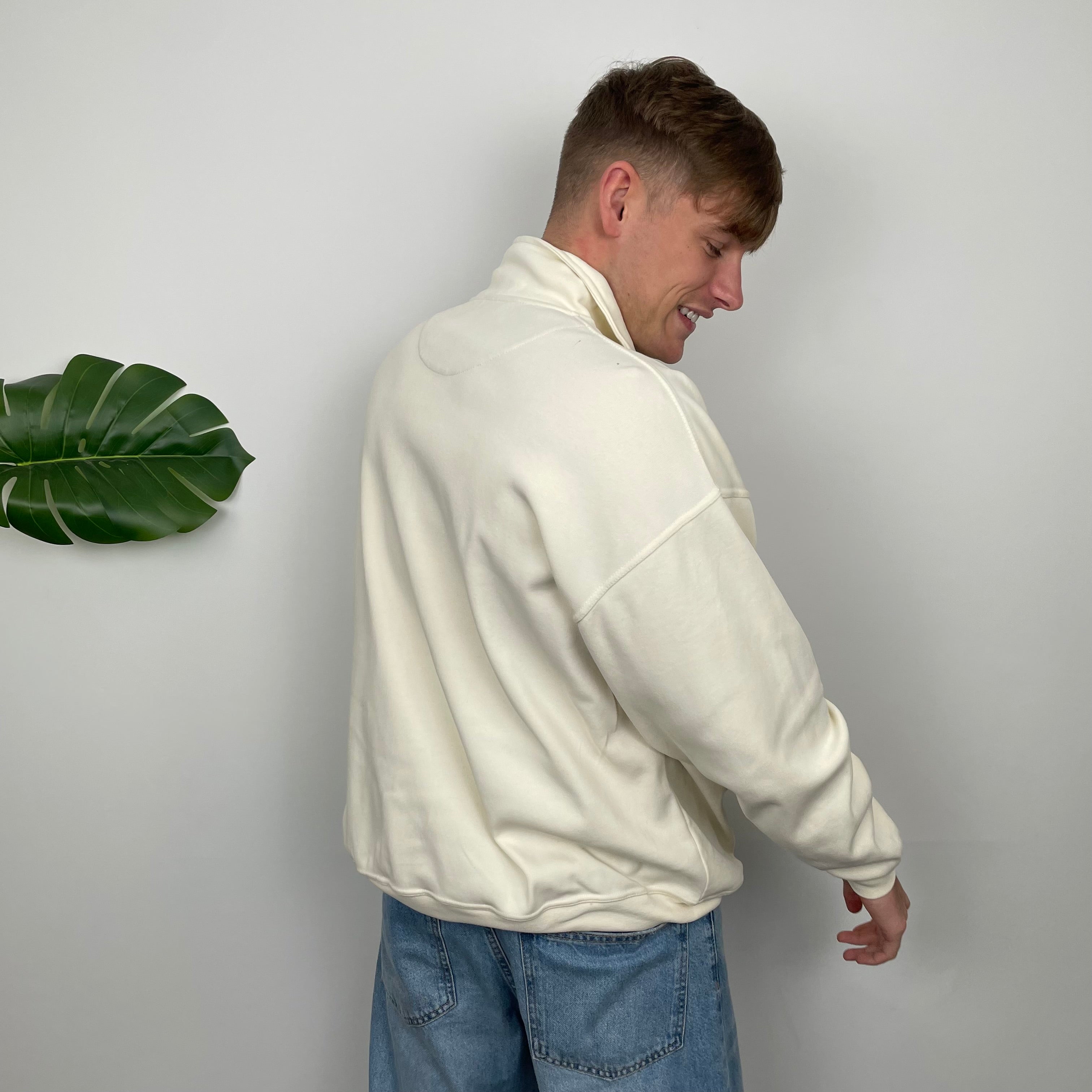Burberry Cream Embroidered Spell Out Quarter Zip (L)