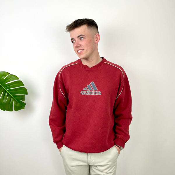 Adidas Red Embroidered Spell Out Sweatshirt (L)