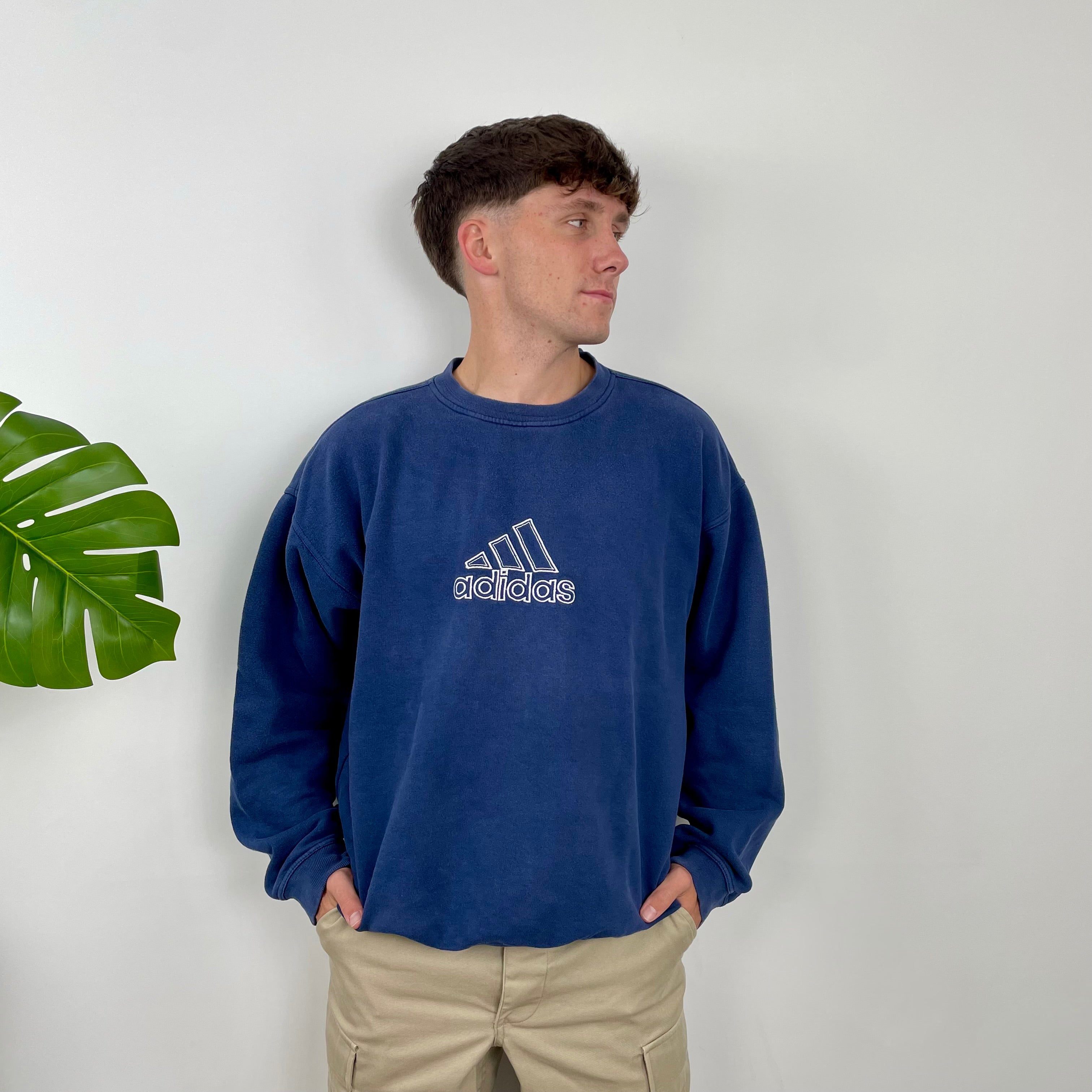 Adidas Navy Embroidered Spell Out Sweatshirt (L)