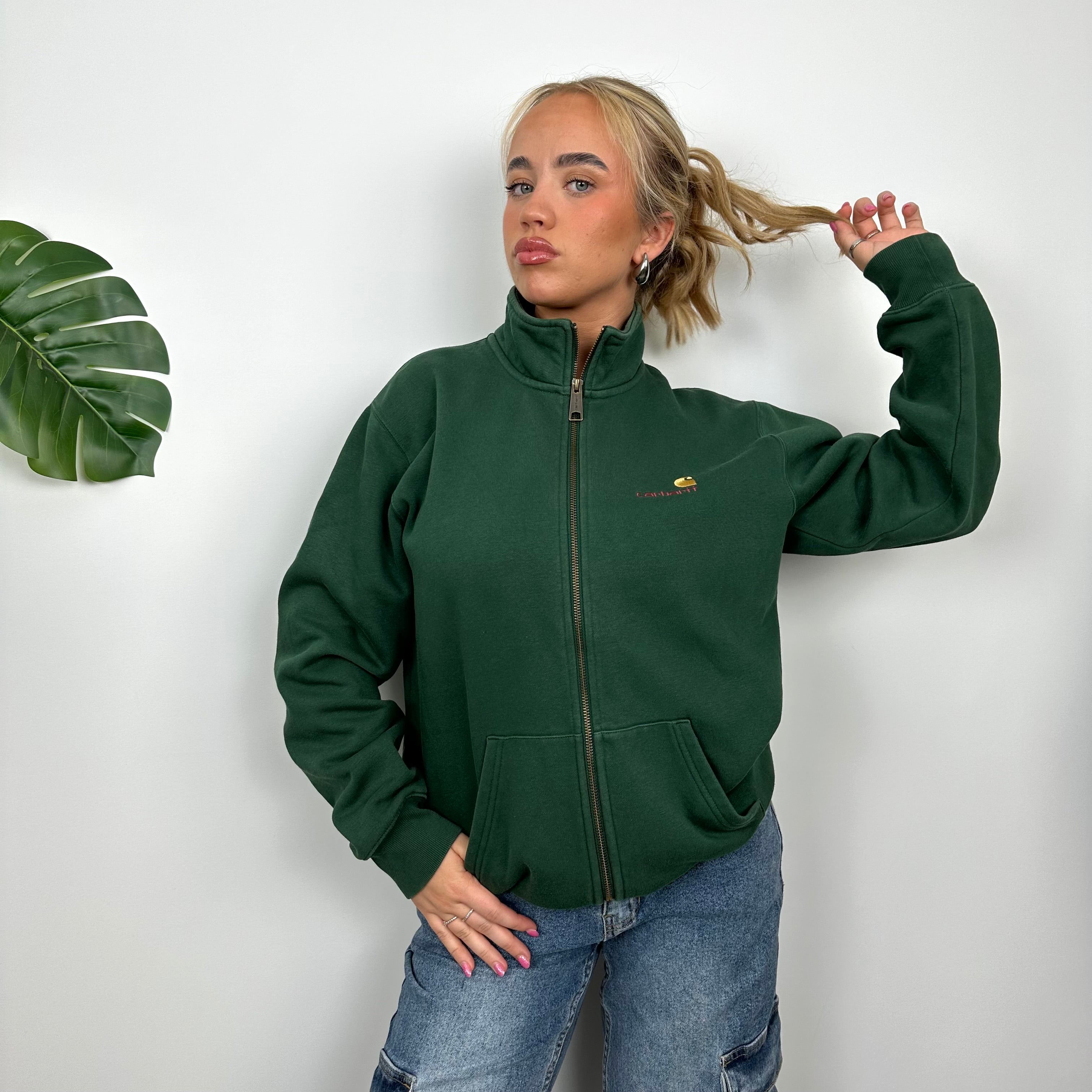 Carhartt Green Embroidered Spell Out Zip Up Jacket (M)