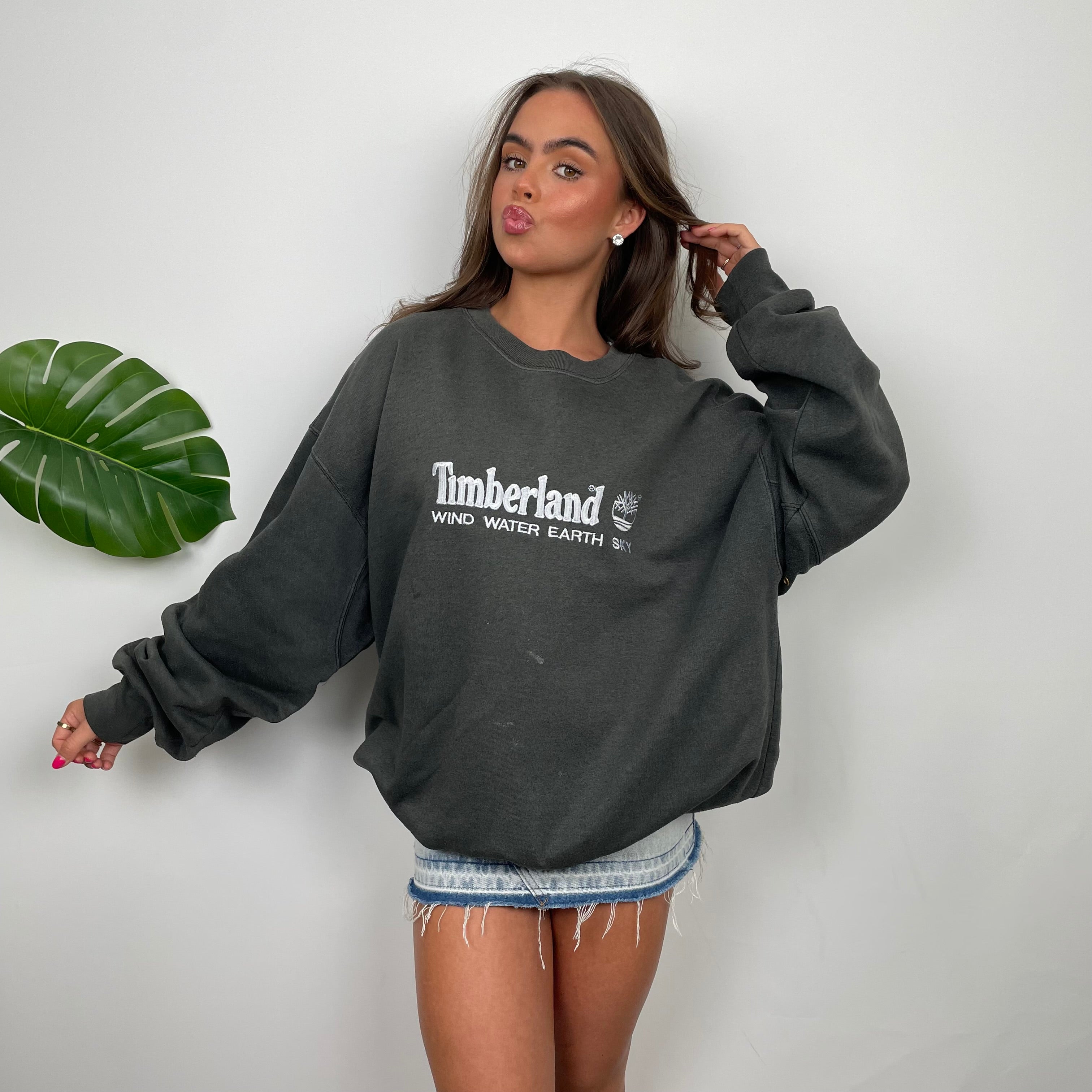 Timberland Dark Grey Embroidered Spell Out Sweatshirt (XL)