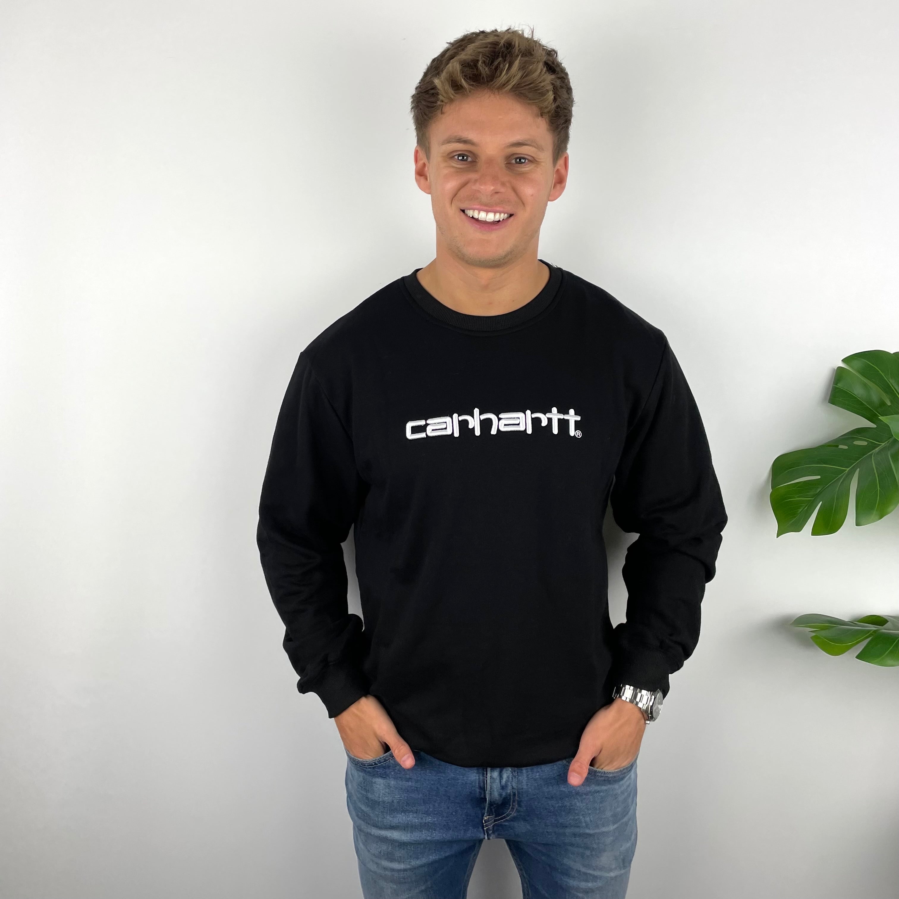 Carhartt RARE Black Embroidered Spell Out Sweatshirt (L)