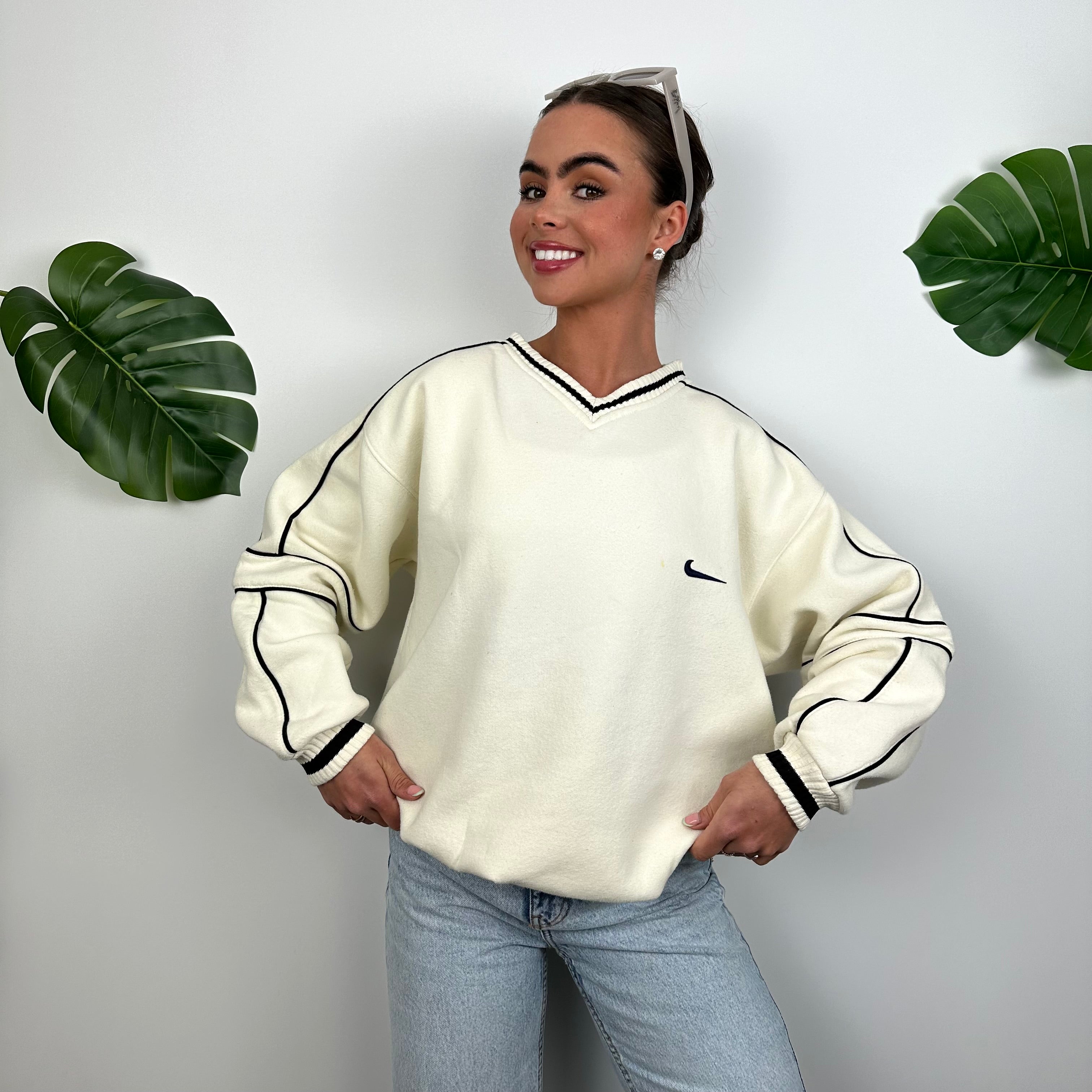 Nike Cream Embroidered Swoosh Sweatshirt (M)