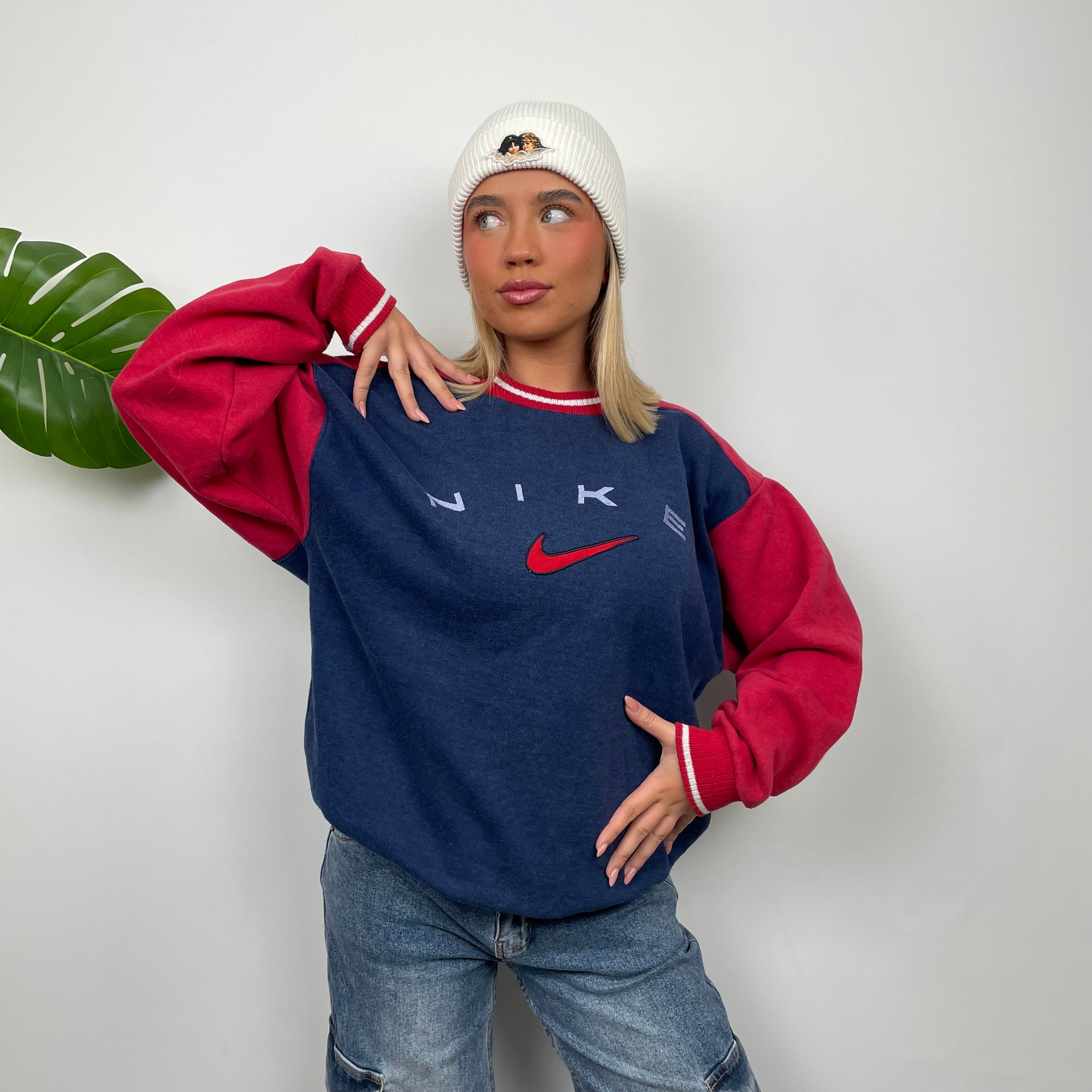 Nike Navy Embroidered Spell Out Sweatshirt (L)