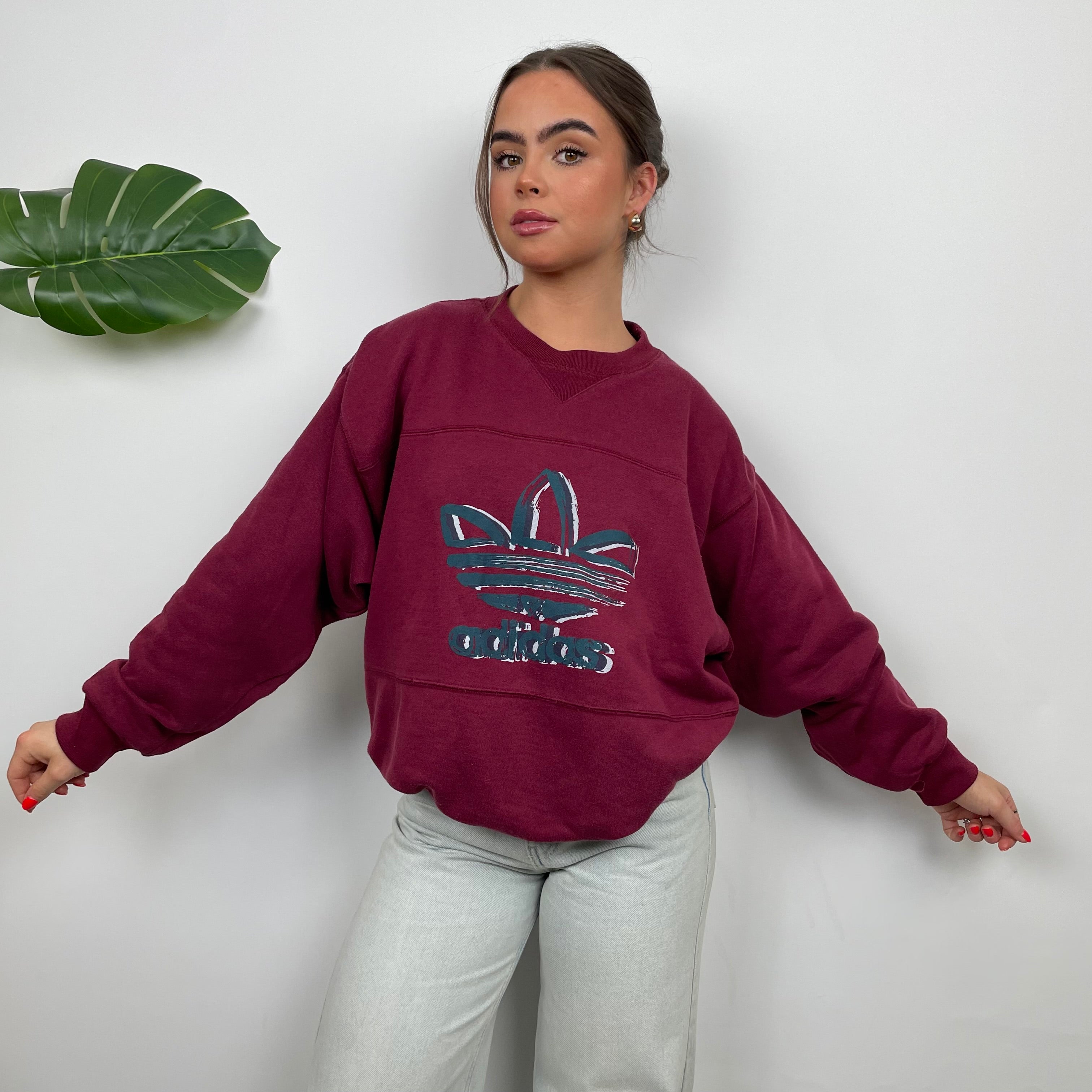 Adidas Maroon Spell Out Sweatshirt (M)