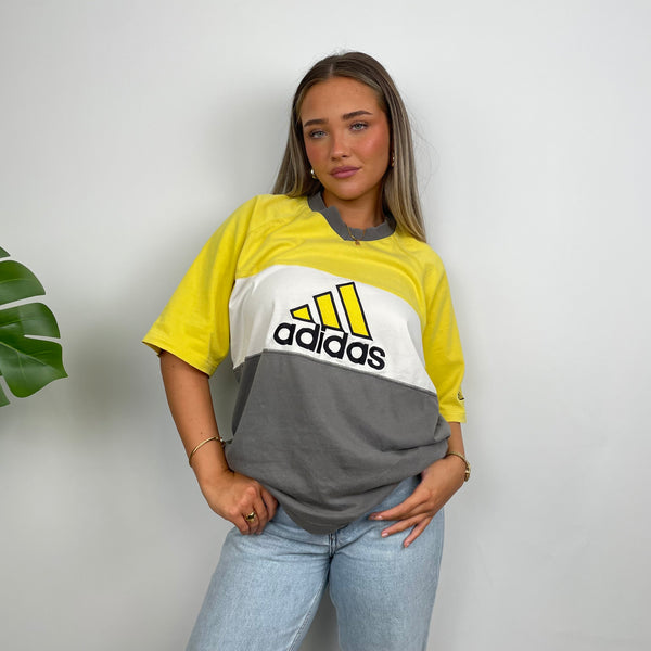 Adidas RARE Yellow & Grey Embroidered Spell Out T Shirt (L)